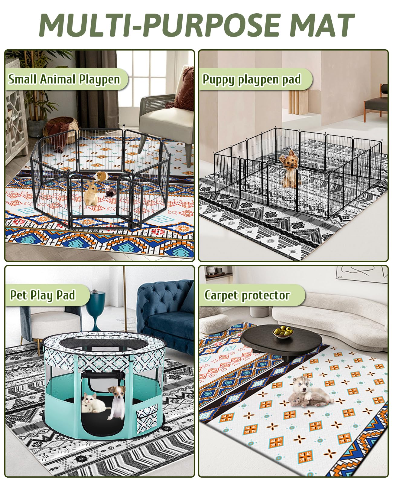 BNOSDM 91'' X 63'' Extra Large Cage Liners for Rabbits Washable Rabbit Pad Large Bunny Mat Anti Slip Rug for Bunnies, Pet Carpet