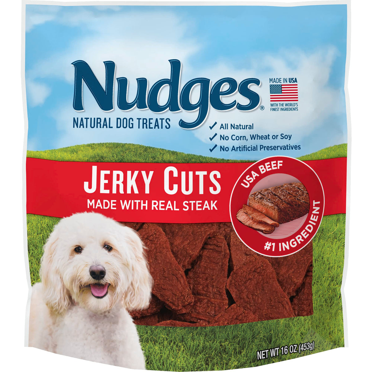 Blue Buffalo Nudges Jerky Cuts Natural Dog Treats, Beef, 16Oz