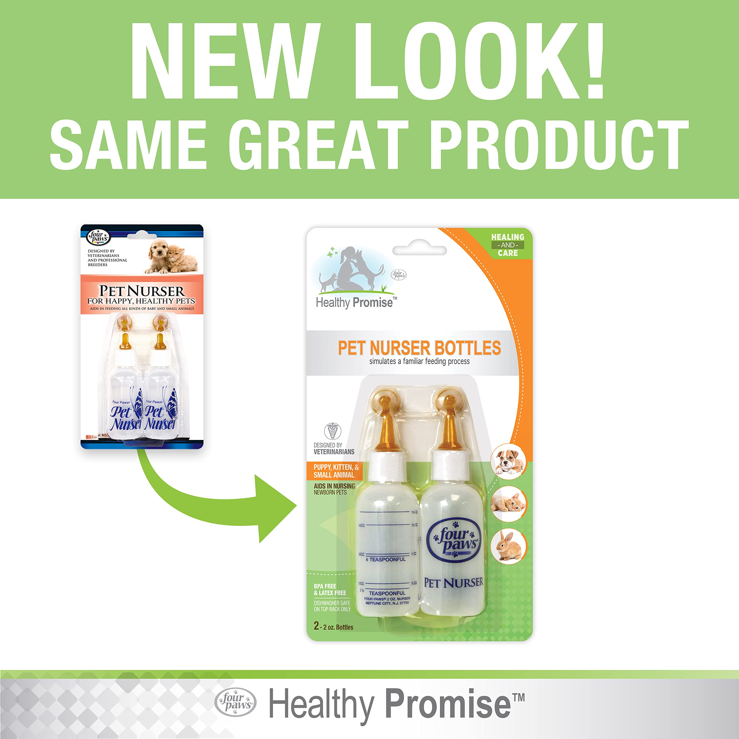 Four Paws Pet Nursing Feeding Bottle For Kittens & Puppies, 2 Oz.