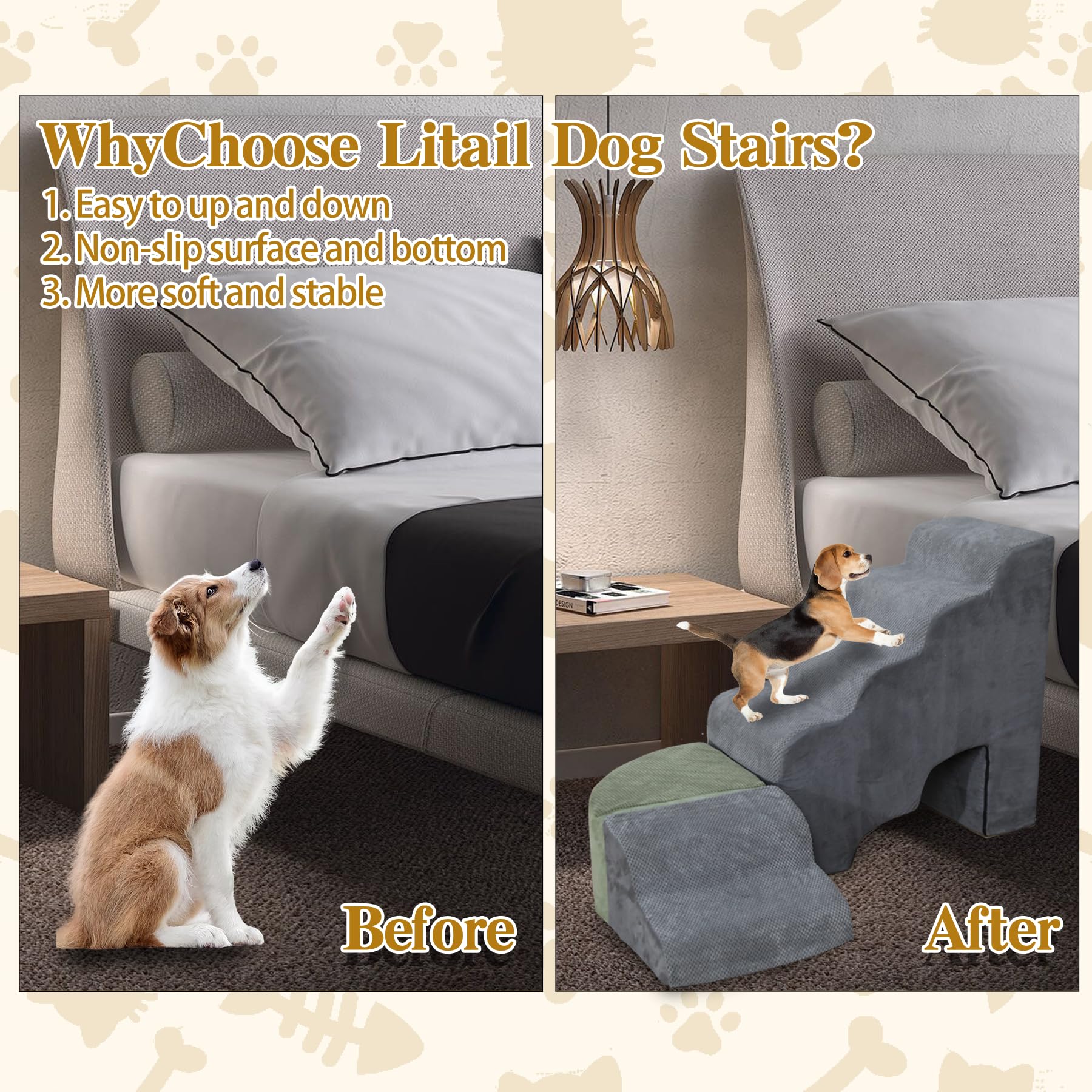 Dog Stairs For High Bed - Litail Stairs To Get On Bed, 30 Inches Pet Steps For Small Dogs, 6 Tier Pet Ramp For Medium Large Dogs