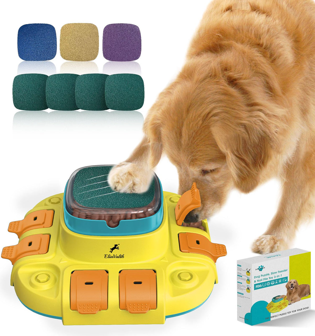 Dog Nail File, EliaValth Dog Scratcher, 3-in-1 Dog Toys For Dog Puzzle Toy 2 Level, Slow Feeder Dog Bowls And Dog File For Nails