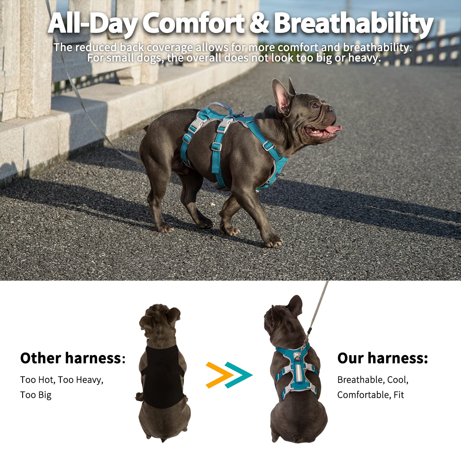Huntboo Escape Proof Dog Harness, No Pull Reflective Harness With Lift Handle, Adjustable Pet Vest With Front And Back Leash Clips For Small Medium Large Dogs Walking Hiking Training (Teal,L)