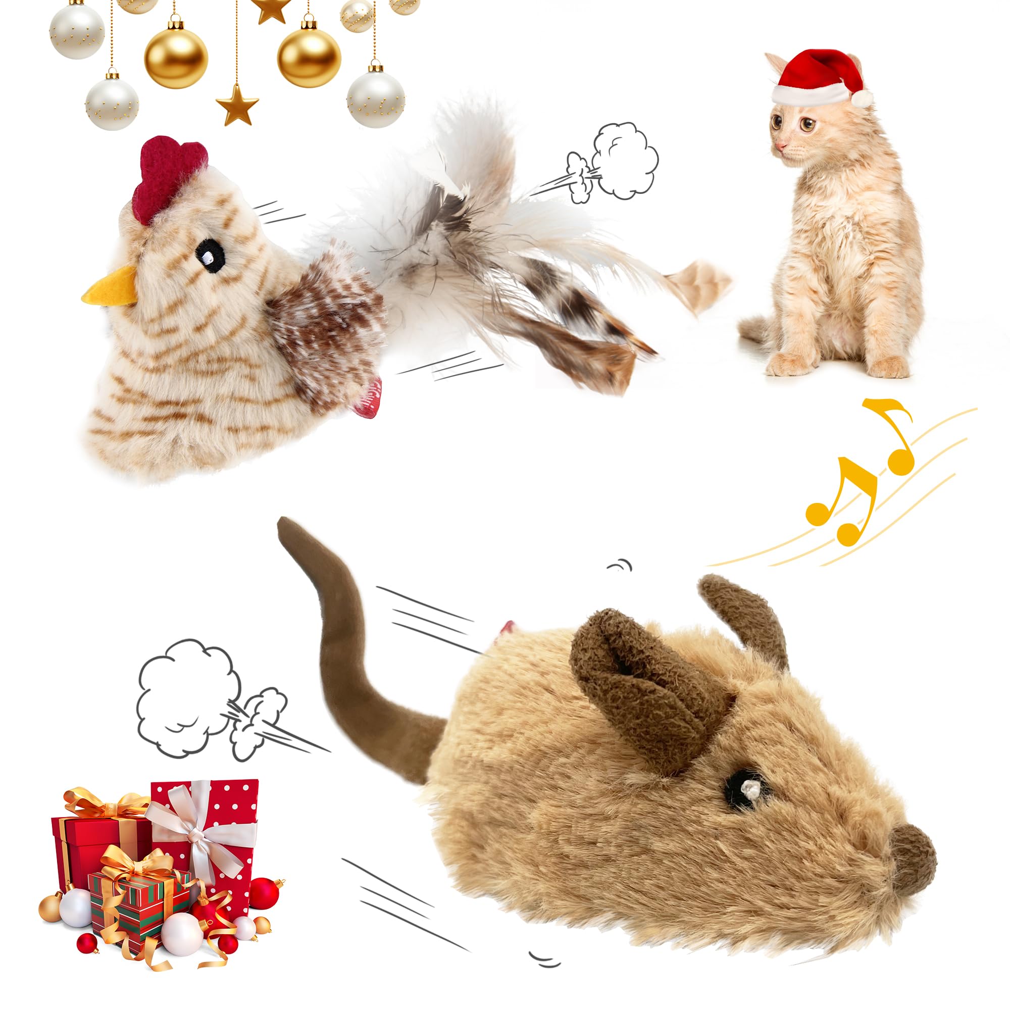 Gigwi Interactive Cat Toys for Indoor Cats, Cat Mouse Toys 2 Pcs with Electronic Realistic Squeaky Sound, Automatic Moving Kitte
