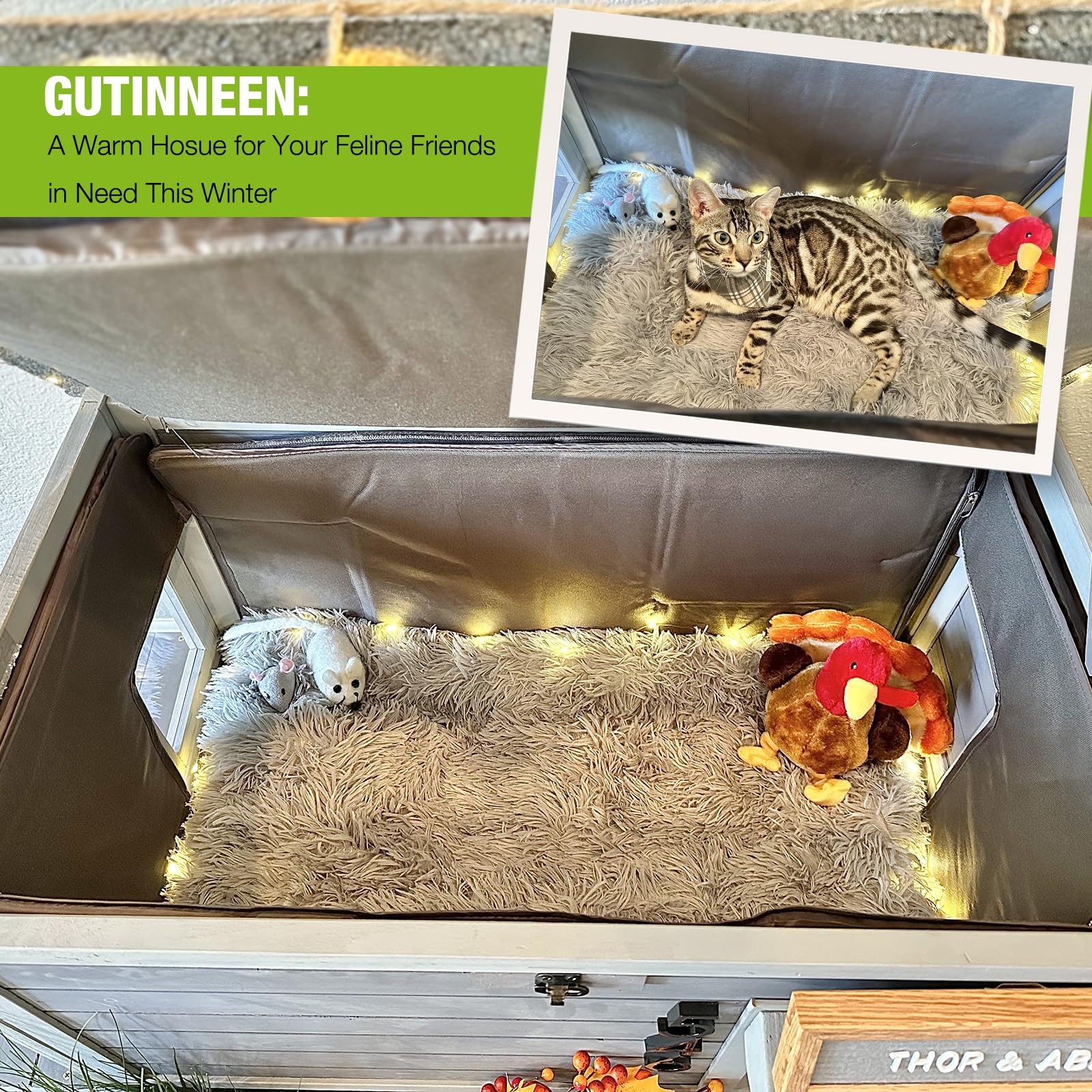 Gutinneen Outdoor Cat House Insulated Feral Cat Shelter Weatherproof For Winter With 100% Insulated Thermal Liner