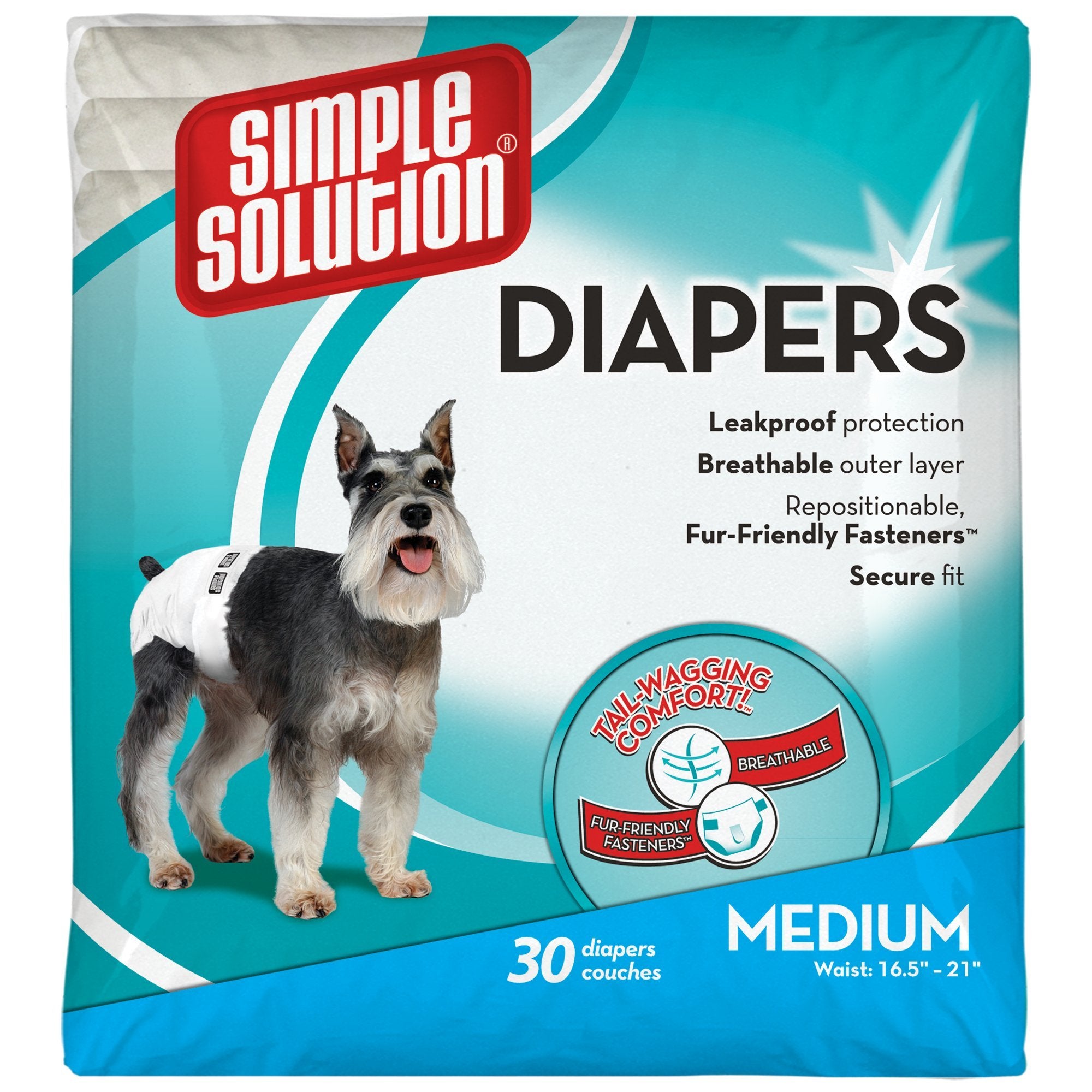 Simple Solution Disposable Dog Diapers for Female Dogs | Super Absorbent Leak-Proof Fit | Medium | 30 Count