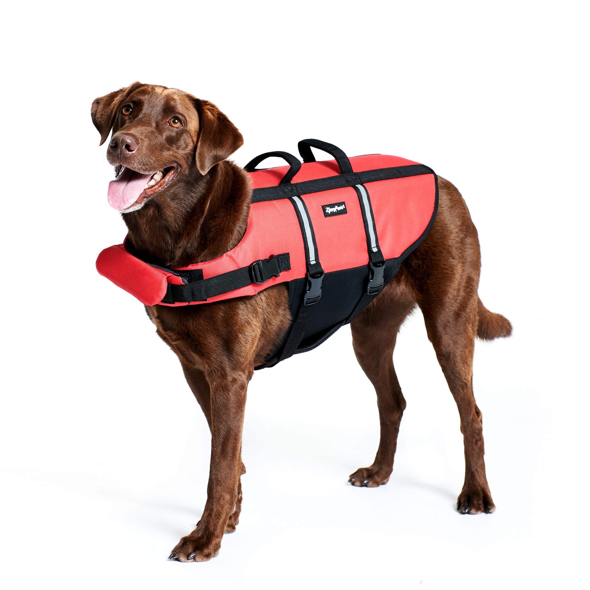 Zippypaws Adventure Dog Lifejacket, Swimming Vest For Dogs & Puppies, Life Jacket For Swim Training Small Medium & Large Dogs - Red, Medium