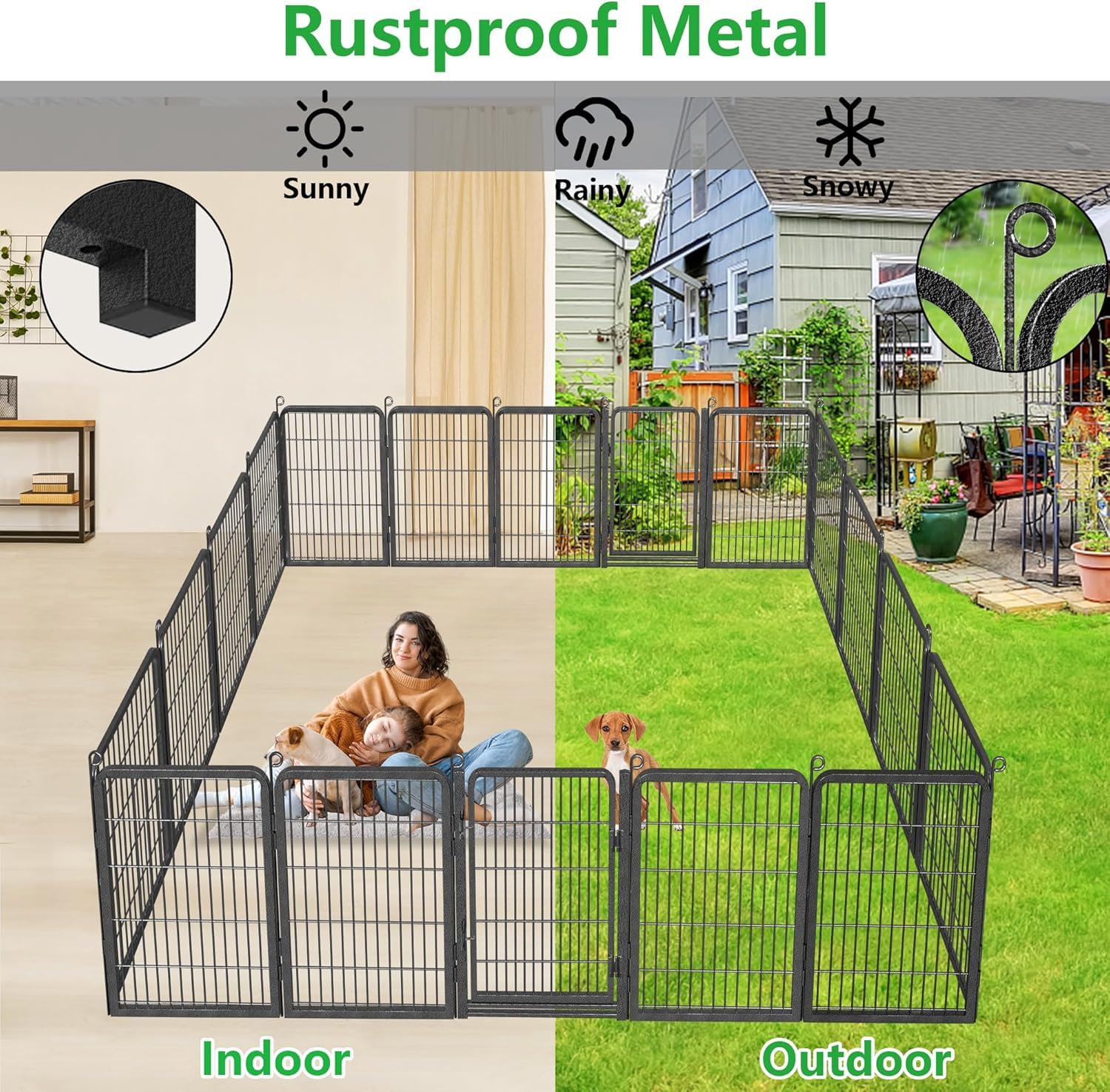 Jhsomdr Dog Playpen Outdoor With Low Threshold Full Gate, 32'' Height 10 Panels Large Dog Fence Outdoor For Yard, Heavy Duty Pet