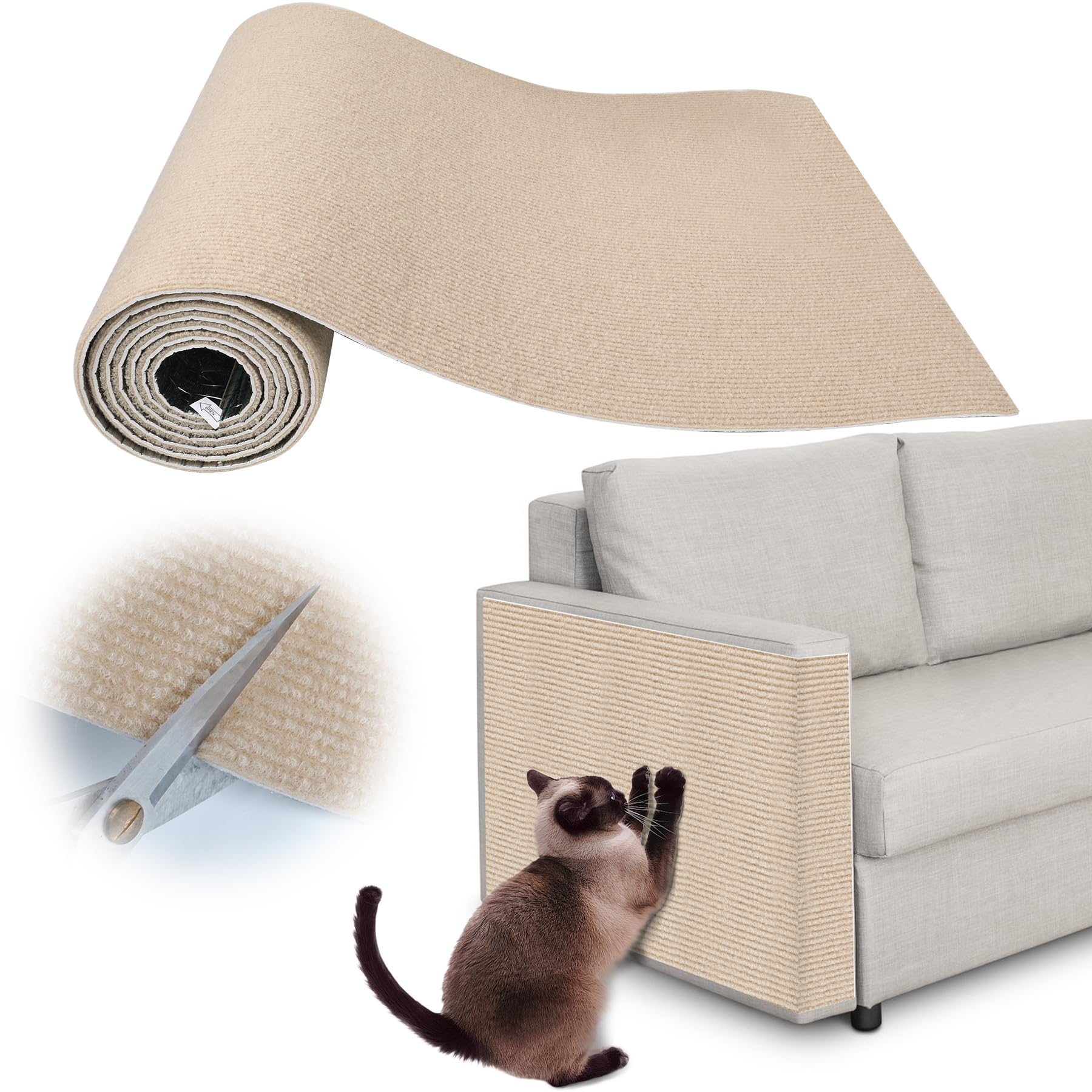 Inchoco Cat Scratching Pad - 78.7'' X 15.8'' Trimmable Self-Adhesive Cats Claws Scratch Furniture Protector, Diy Cat Climbing Co