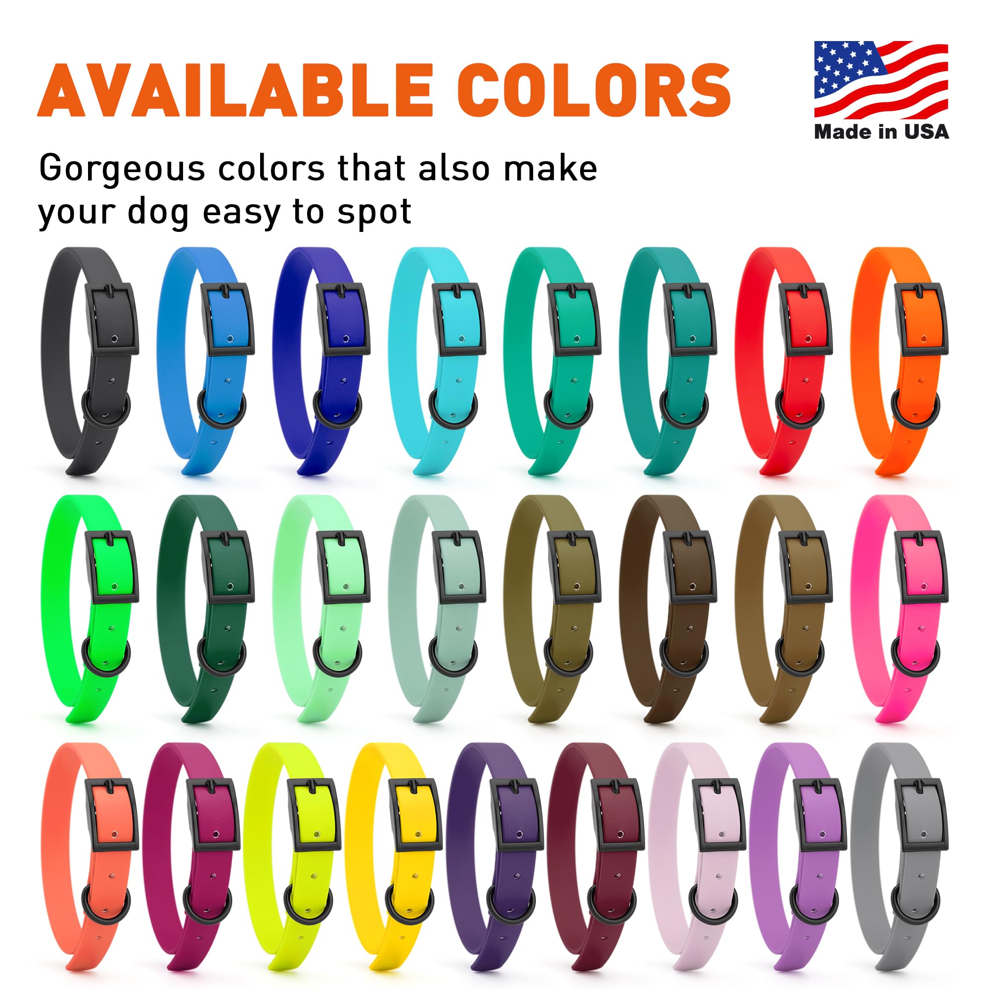 Dogline Biothane Waterproof Dog Collar Strong Coated Nylon Webbing With Black Hardware Odor- Proof For Easy Care Easy To Clean H