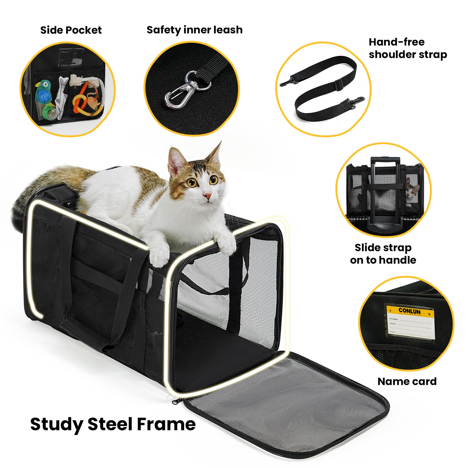 Conlun Cat Carrier Bag,Soft-Sided Pet Carriers For Dogs With 4-Sided Mesh,Airline Approved Cat Transport Carrier For Small&Mediu