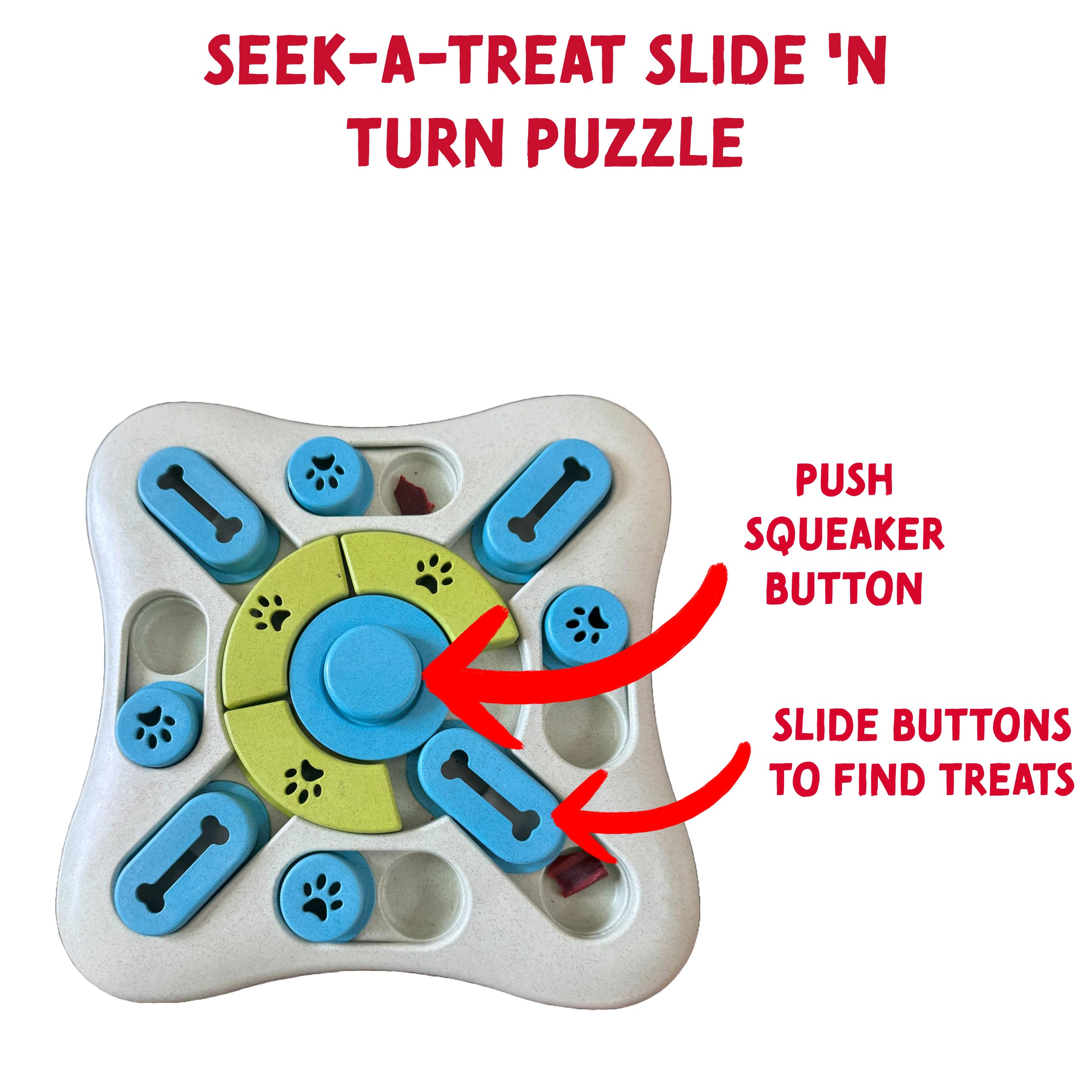 SPOT Seek A Treat Slide N Turn Puzzle -Interactive Dog Puzzle Toy for Small, Medium & Large Smart Dogs and Cats, Squeaky, Enric