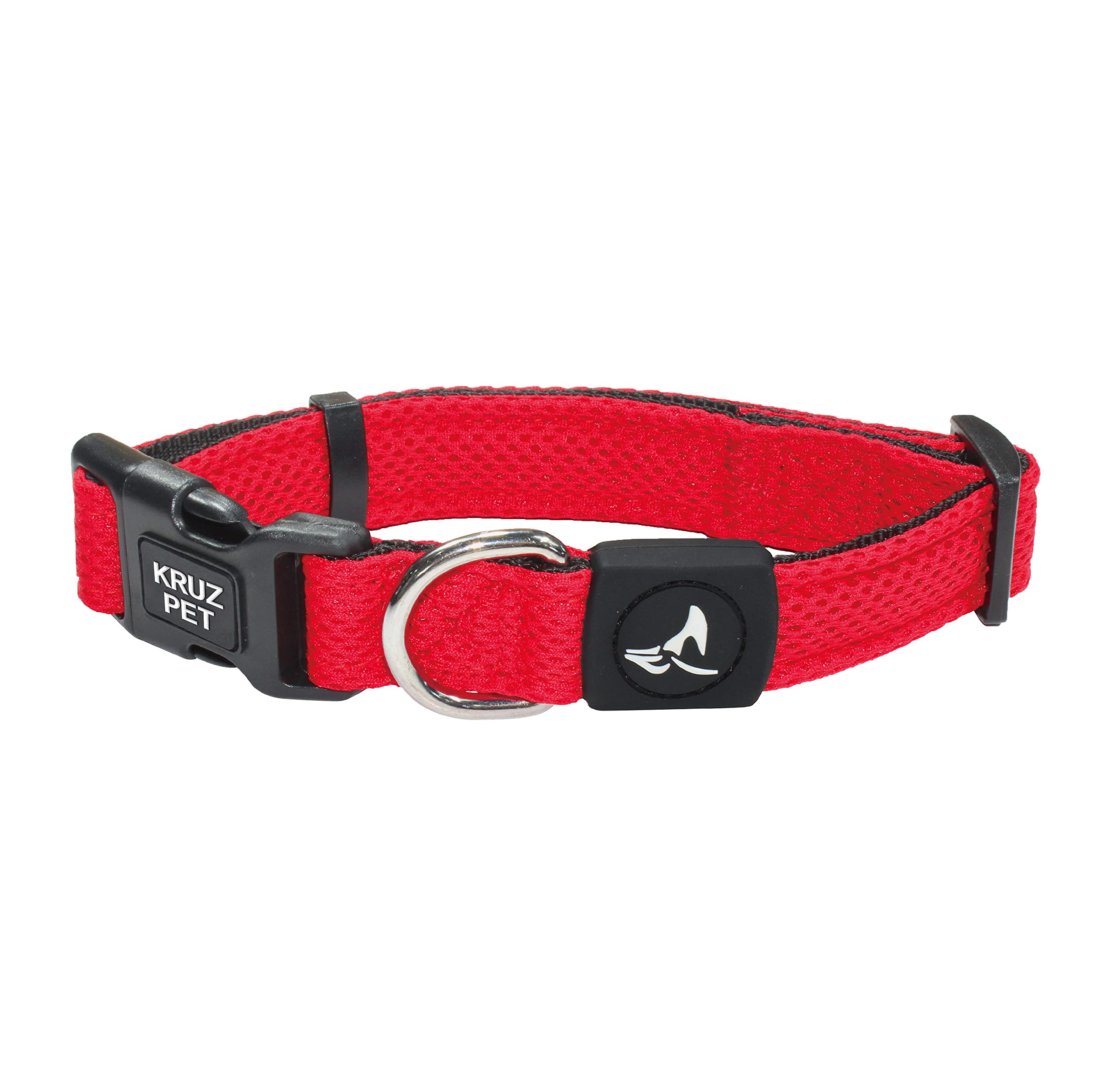 Kruz Pet Kza102-14S Mesh Dog Collar For Small, Medium, Large Dogs, Adjustable Neck Collar, Soft, Lightweight, Breathable, Comfort Fit - Red - Small