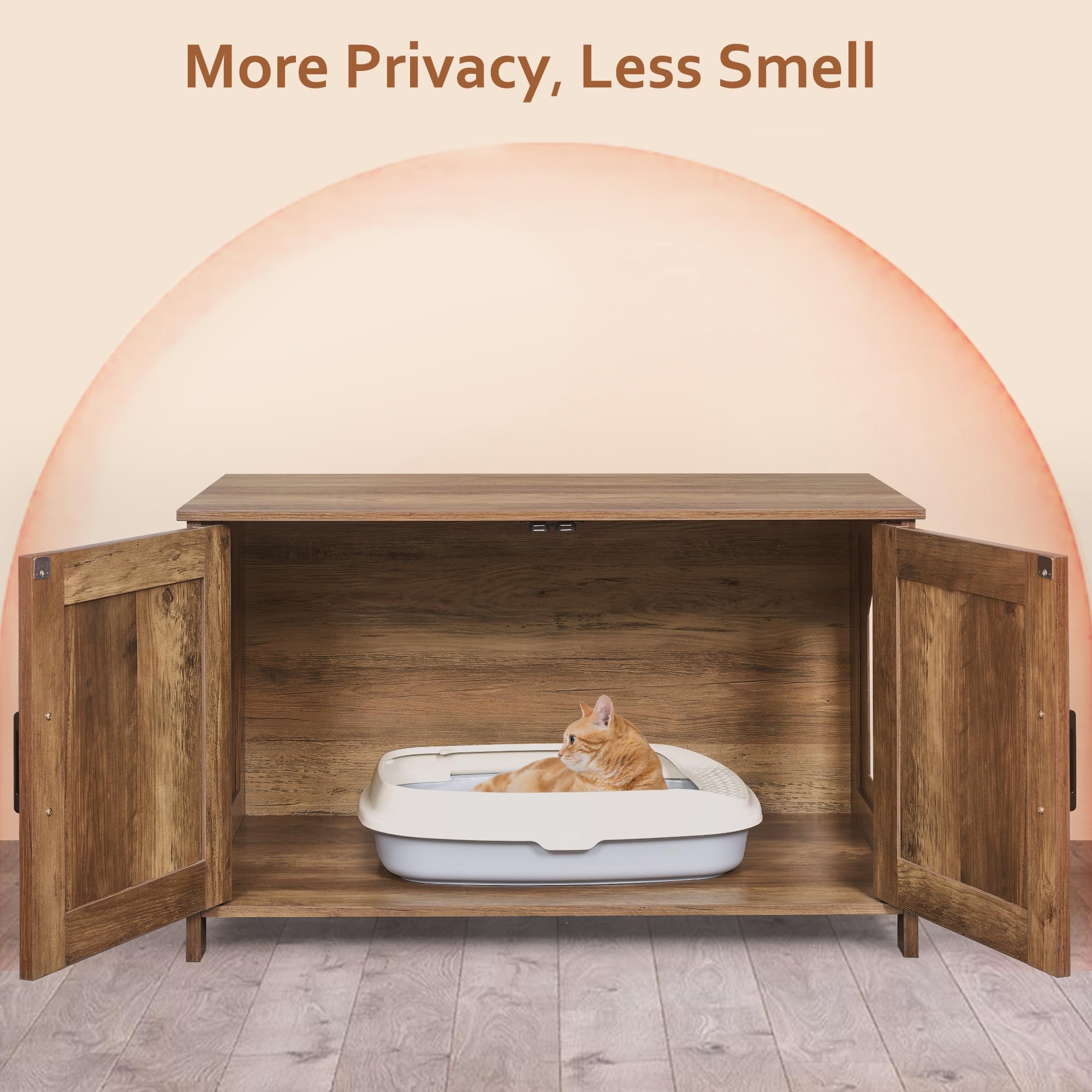 Homhedy Cat Litter Box Enclosure, Wooden Cat Washroom Furniture With Barn Door, Pet House, Fit Most Of Litter Box, Rustic Walnut