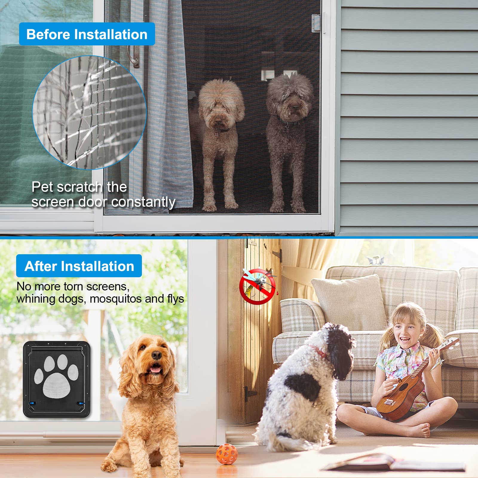 Ownpets Dog Screen Door, Inside Door Flap 12X14X0.4 Inch, Lockable Pet Screen Door, Magnetic Self-Closing Screen Door With Locking Function, Sturdy Screen Door For Dogs Cats