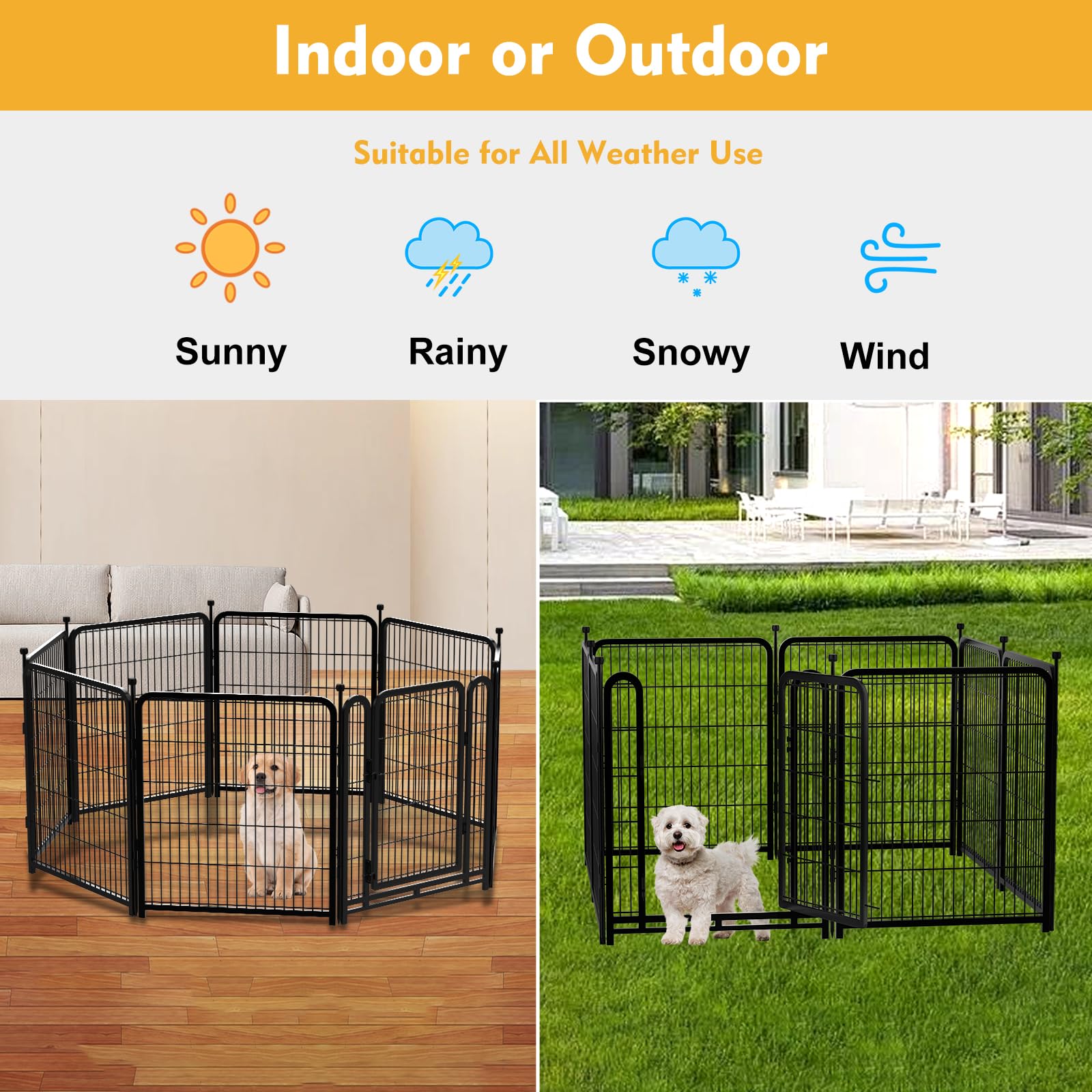 Getlay Dog Playpen 36inch 4 Panels, Puppy Playpen Indoors, Dog Fences Outdoor for Yard, Wide Door Low Threshold Garden Fencing f