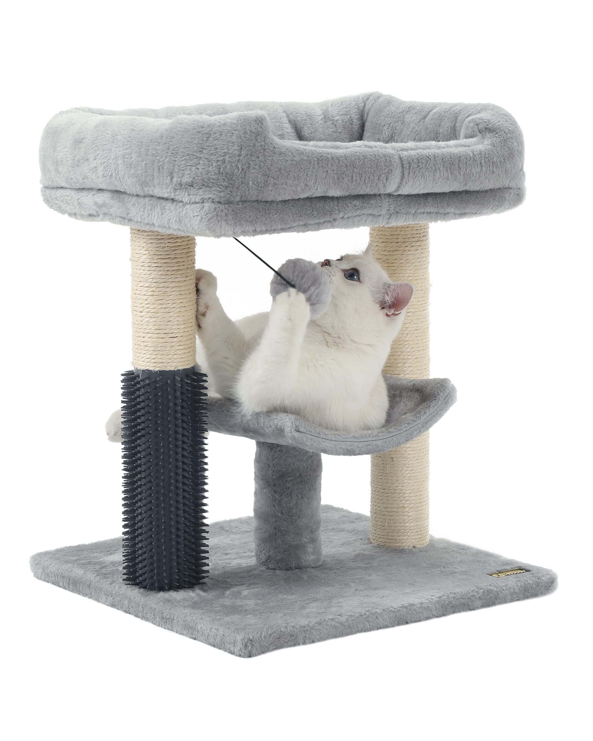 Hoopet Cat Tree Tower,Cat Scratching Post For Indoor Cats,Featuring With Super Cozy Perch,Cat Self Groomer And Interactive Dangling Ball Great For Kittens And Cats