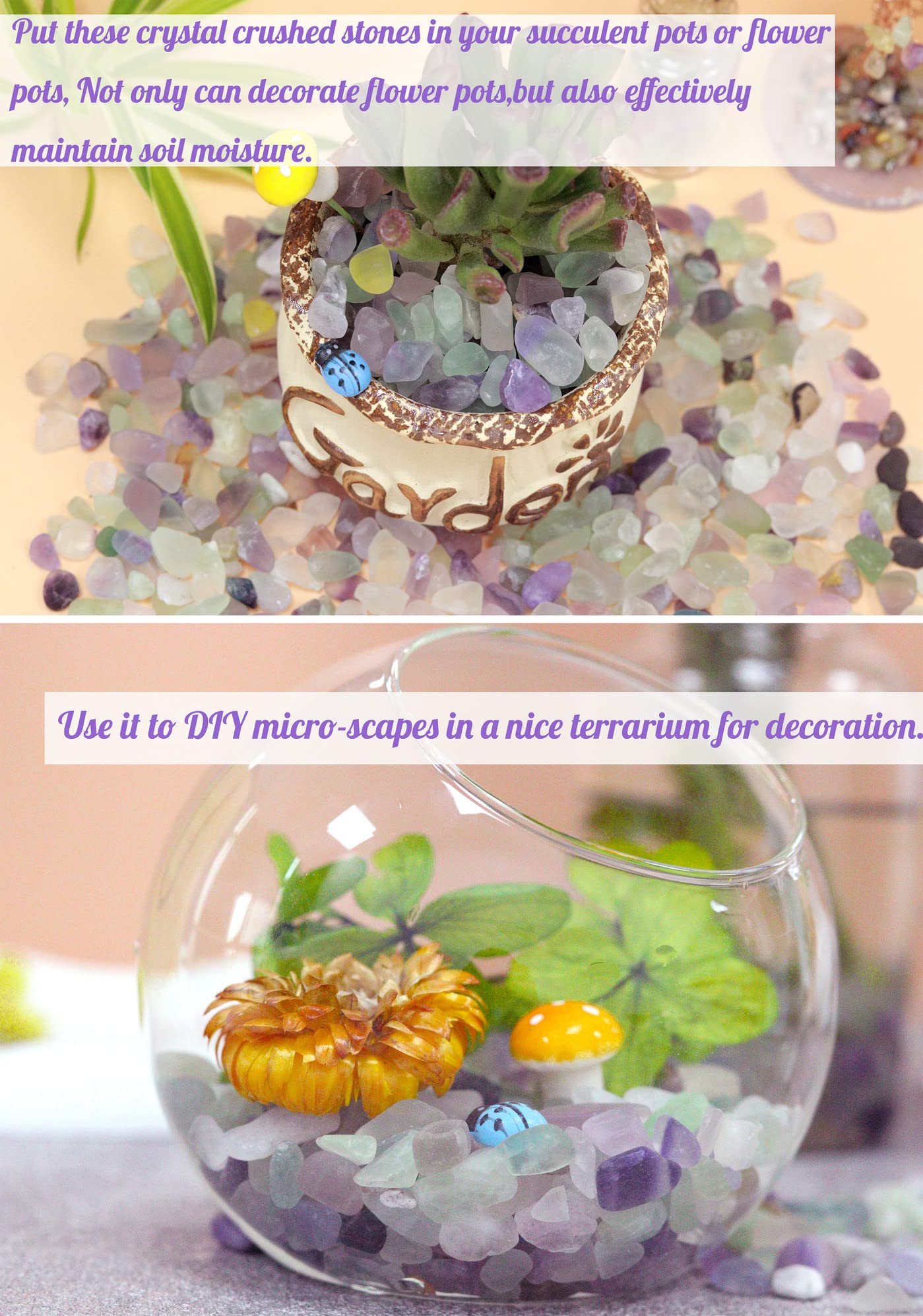 Fluorite Aquarium Gravel Rocks Natural Tumbled Healing Crystal Chips Bulk Gemstones Tumbled Crushed Stones For Fountain Vase Filler Planters Decorative Fish Tank Potted Reiki Energy Balancing 0.44Lb