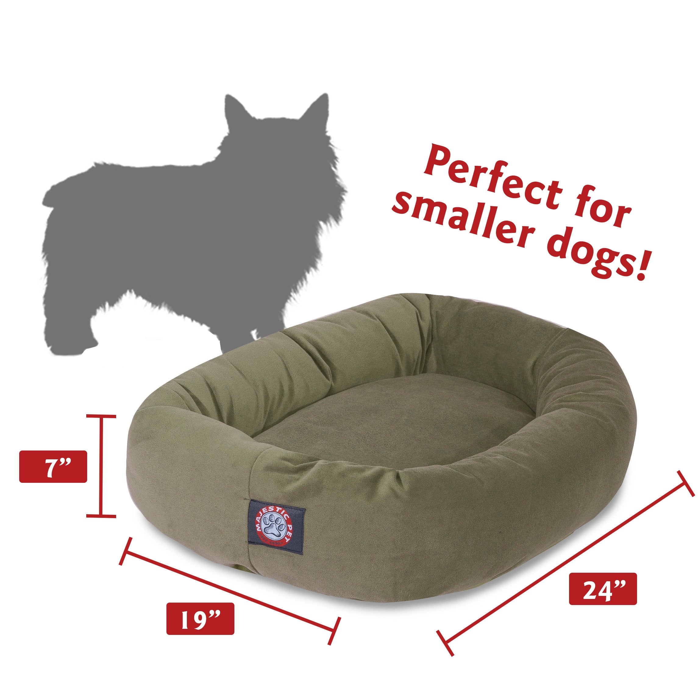 Majestic Pet 24 Inch Suede Calming Dog Bed Washable – Cozy Soft Round Dog Bed With Spine Support For Dogs To Rest Their Head - Fluffy Donut Dog Bed 24X19X7 (Inch) - Round Pet Bed Small – Sage