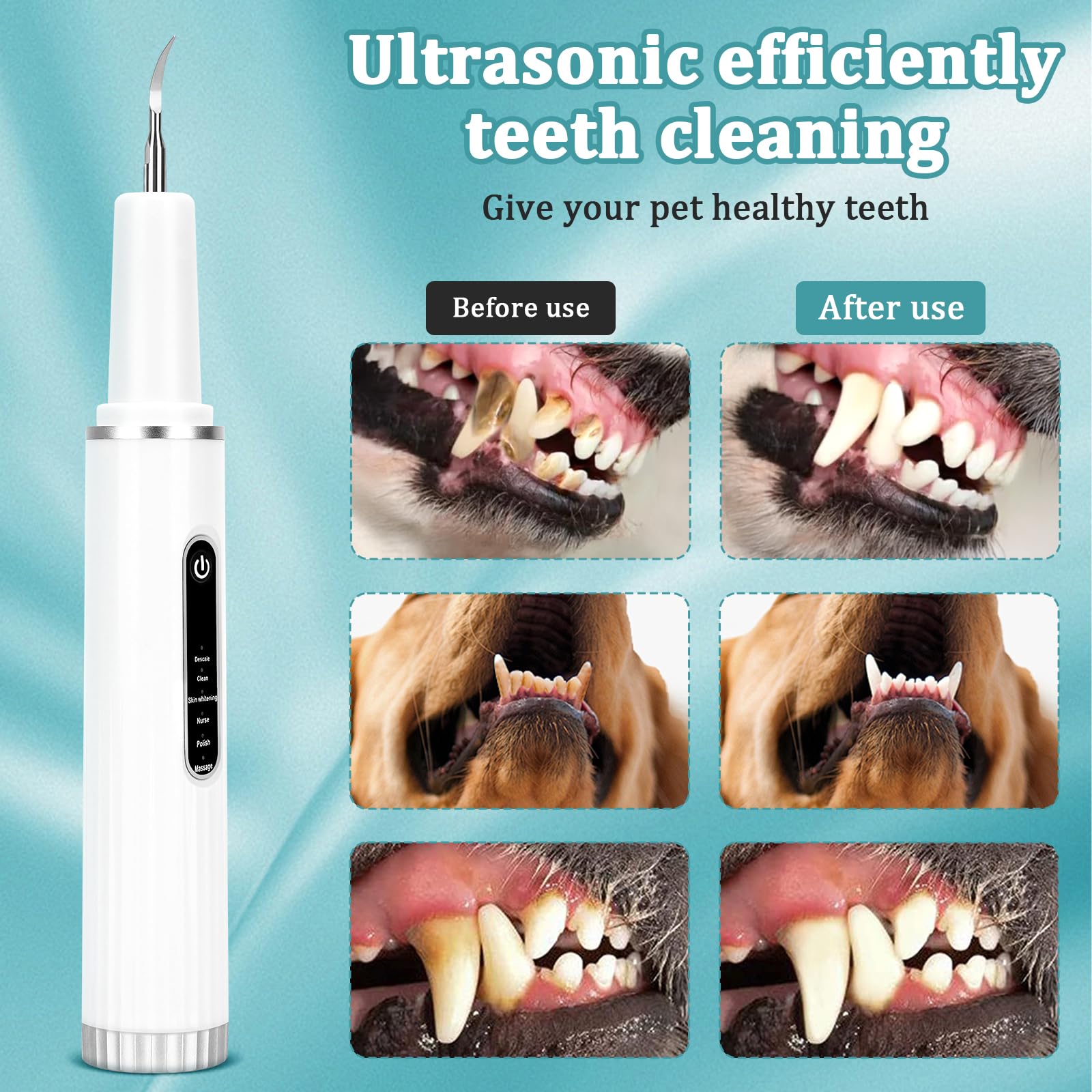 YINDUZ Plaque Remover for Teeth - Electric Toothbrush for Dogs Pet Brush Set, Dog Teeth Cleaning, Electric 6 Modes + 4 Cleaning