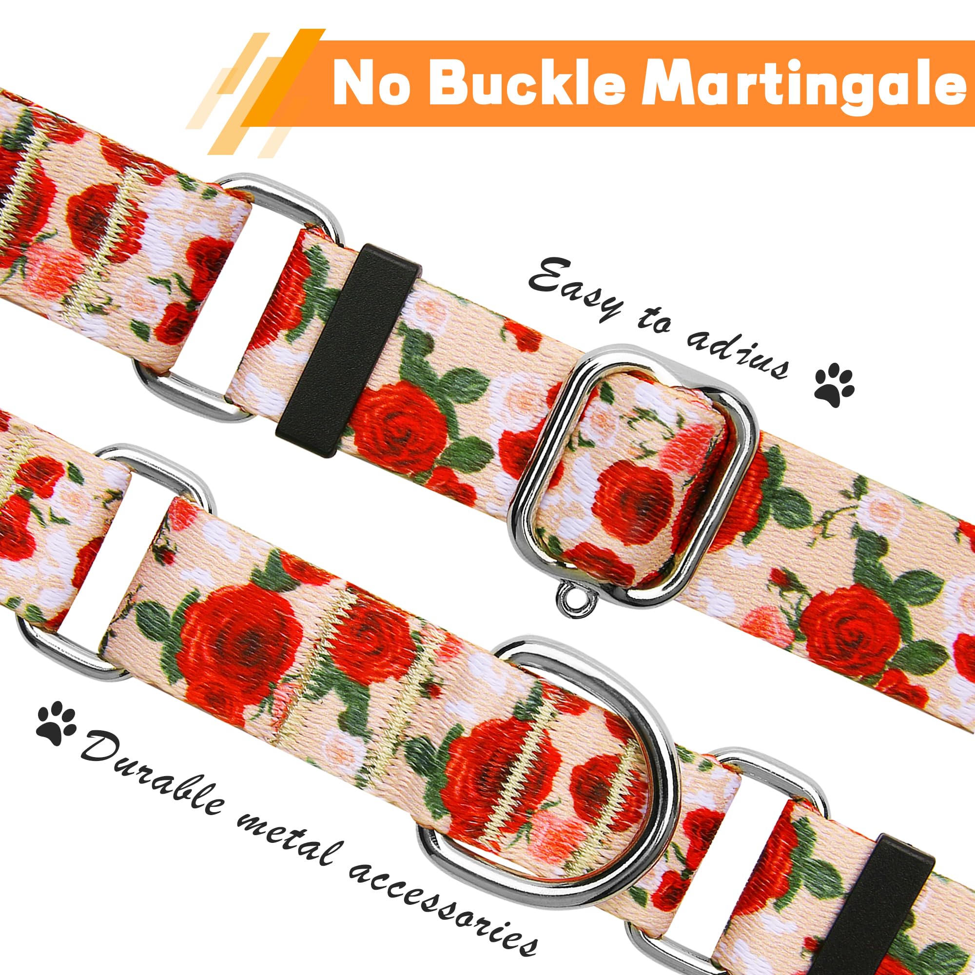 Hikiko Martingale Collar For Dogs With No Buckle Floral Designer Female Dog Collars Nylon No Pull Dog Collar For Large Dogs,Red
