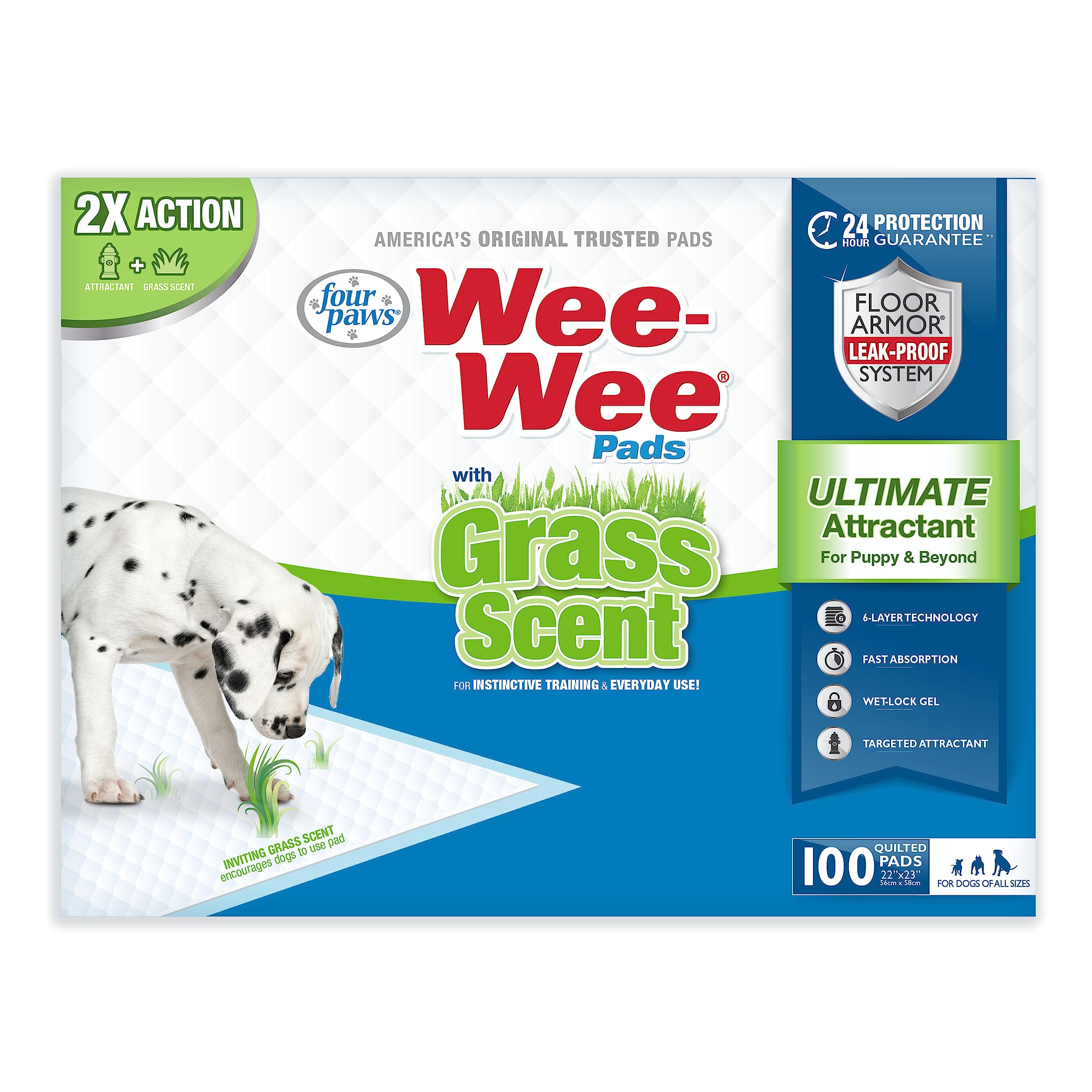 Four Paws Wee-Wee Ultimate Attractant Dog Pee Pads For Instinctive Training, Leak-Proof Floor Protection Dog & Puppy Quilted Pot