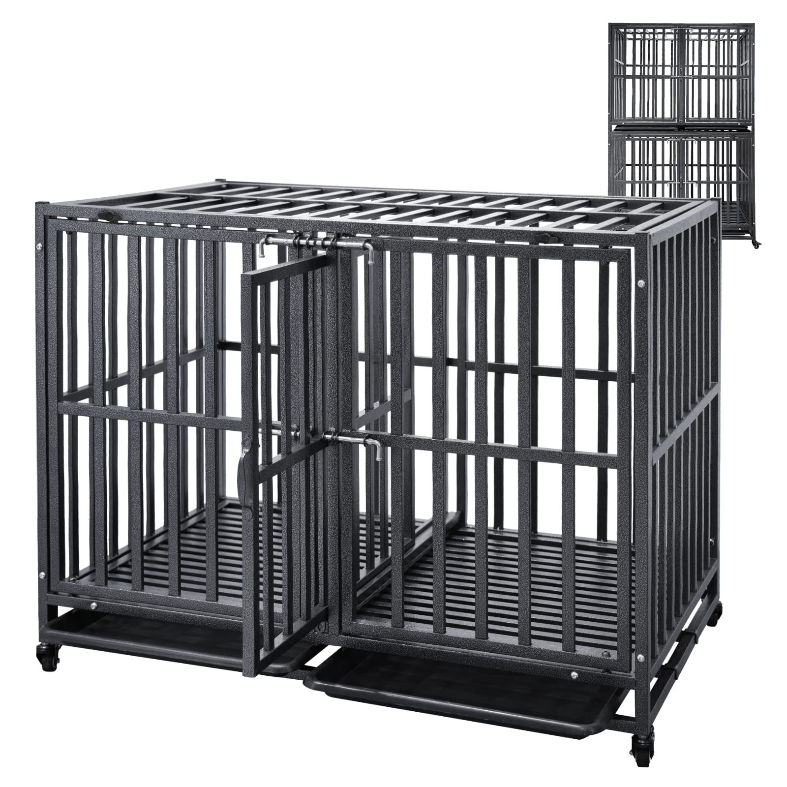 Smonter Stackable Dog Crates With Divider- Heavy Duty Dog Cage And Kennel For 2 Small Or Medium Dogs