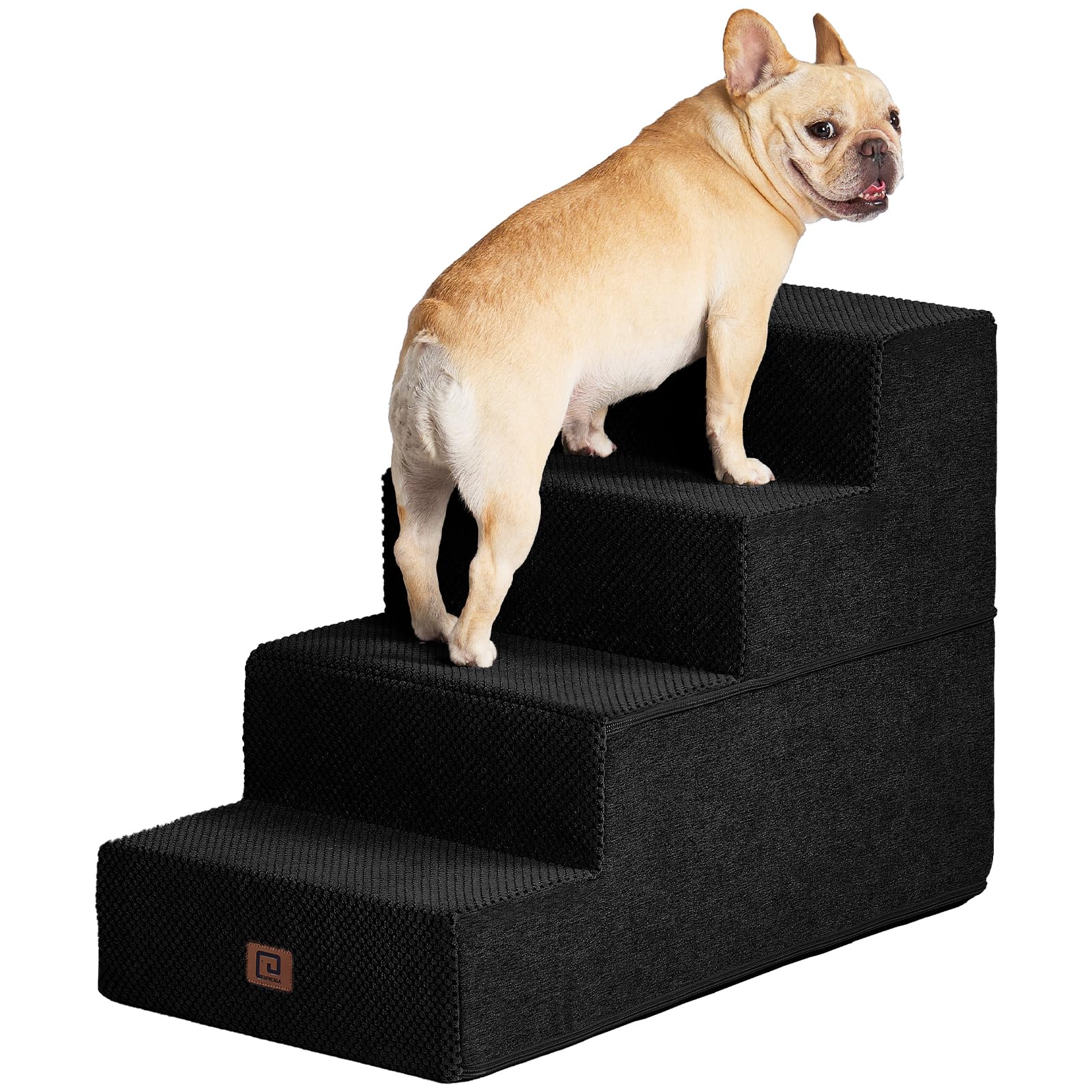 Eheyciga Dog Stairs For Bed 20”H, 4-Step Extra Wide Dog Steps For High Bed, Pet Steps For Small Dogs And Cats, Non-Slip Balanced Dog Indoor Ramp, Black