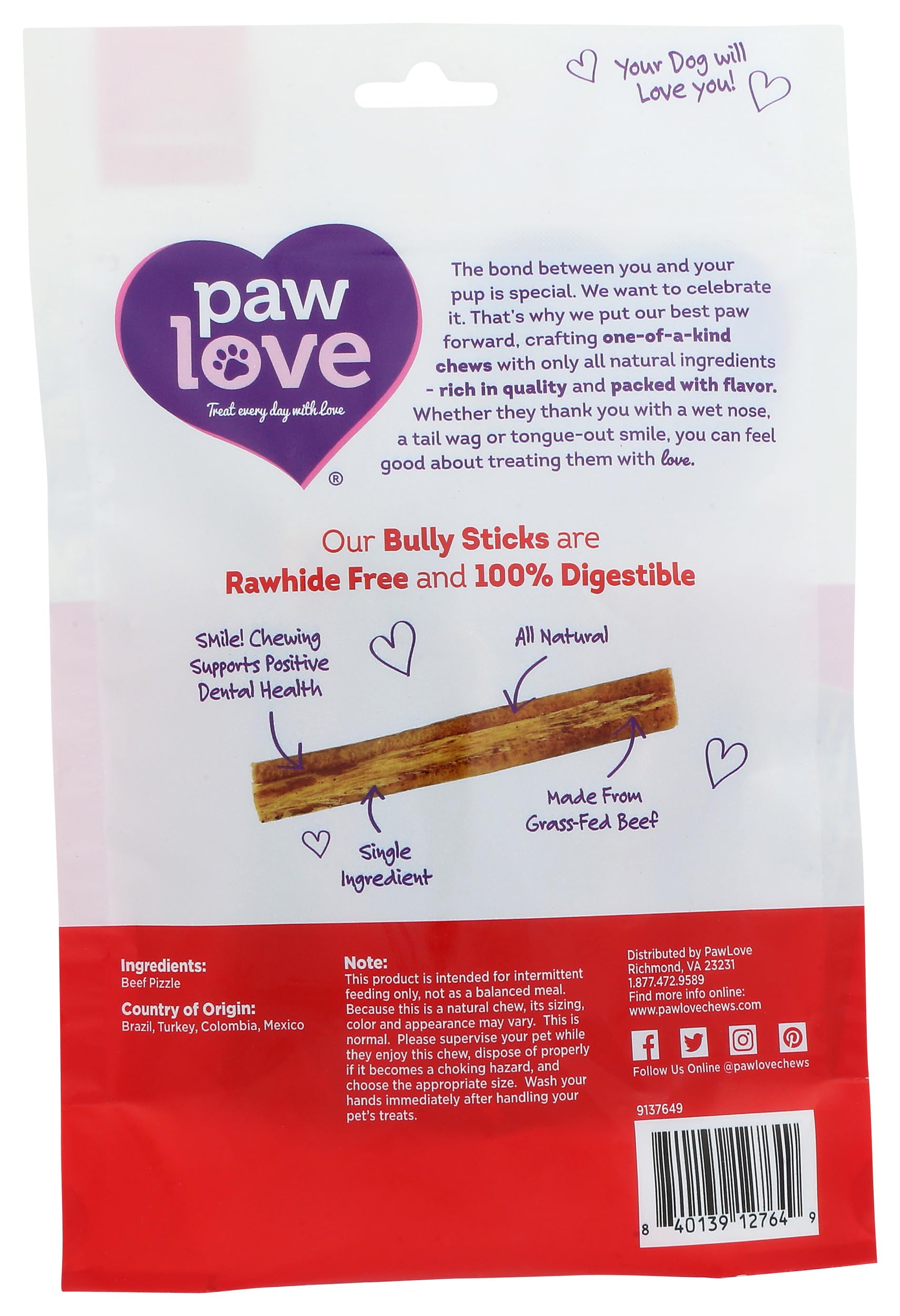 PawLove Bully Dog Chew - 3 OZ, Natural Dog Treat for Chewing, Delicious Flavor, Ideal for Dogs