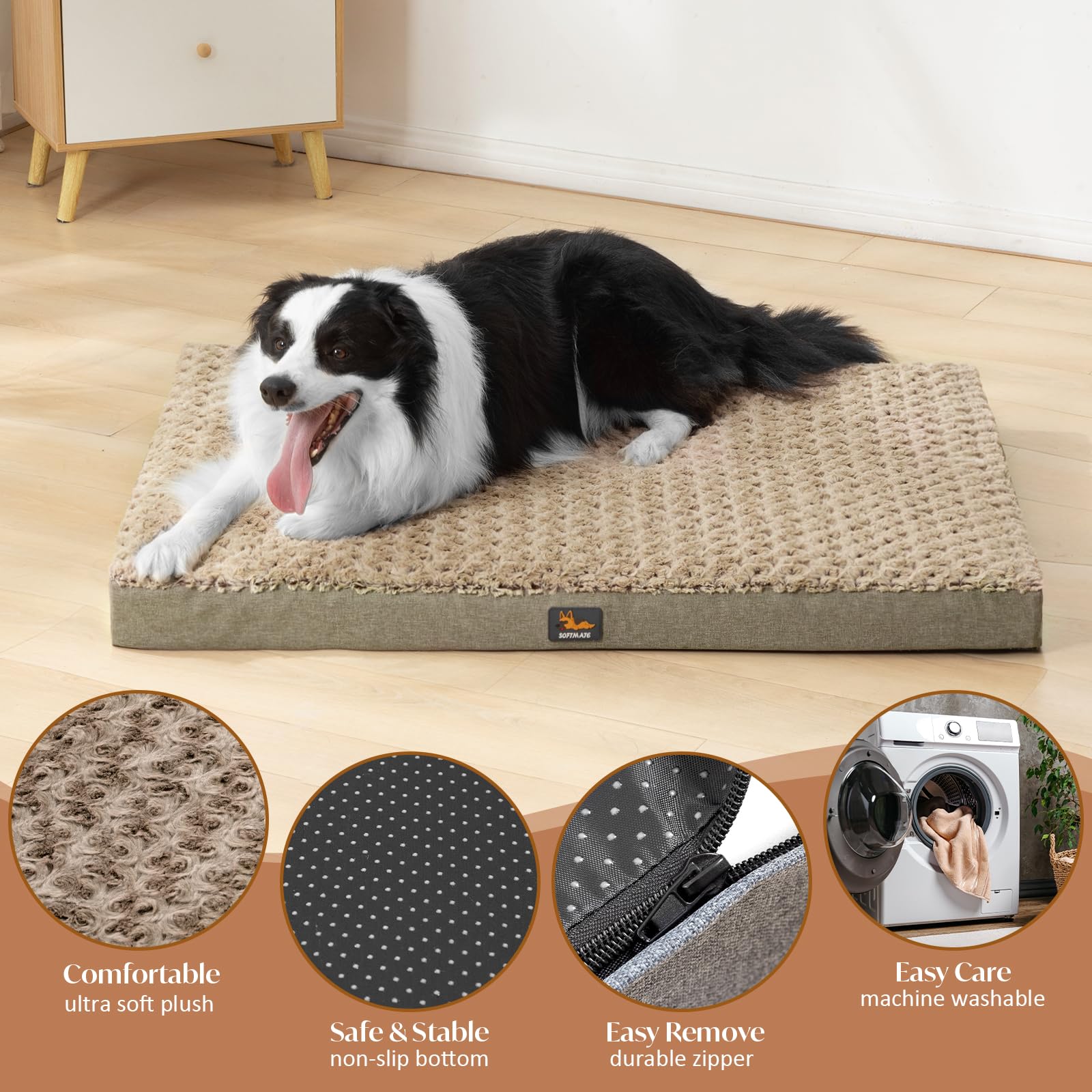 Softmate Medium Dog Bed For Dogs Up To 35 Lbs With Orthopedic Foam Waterproof Cover Removable And Washable Cover Fluffy Dog Crat