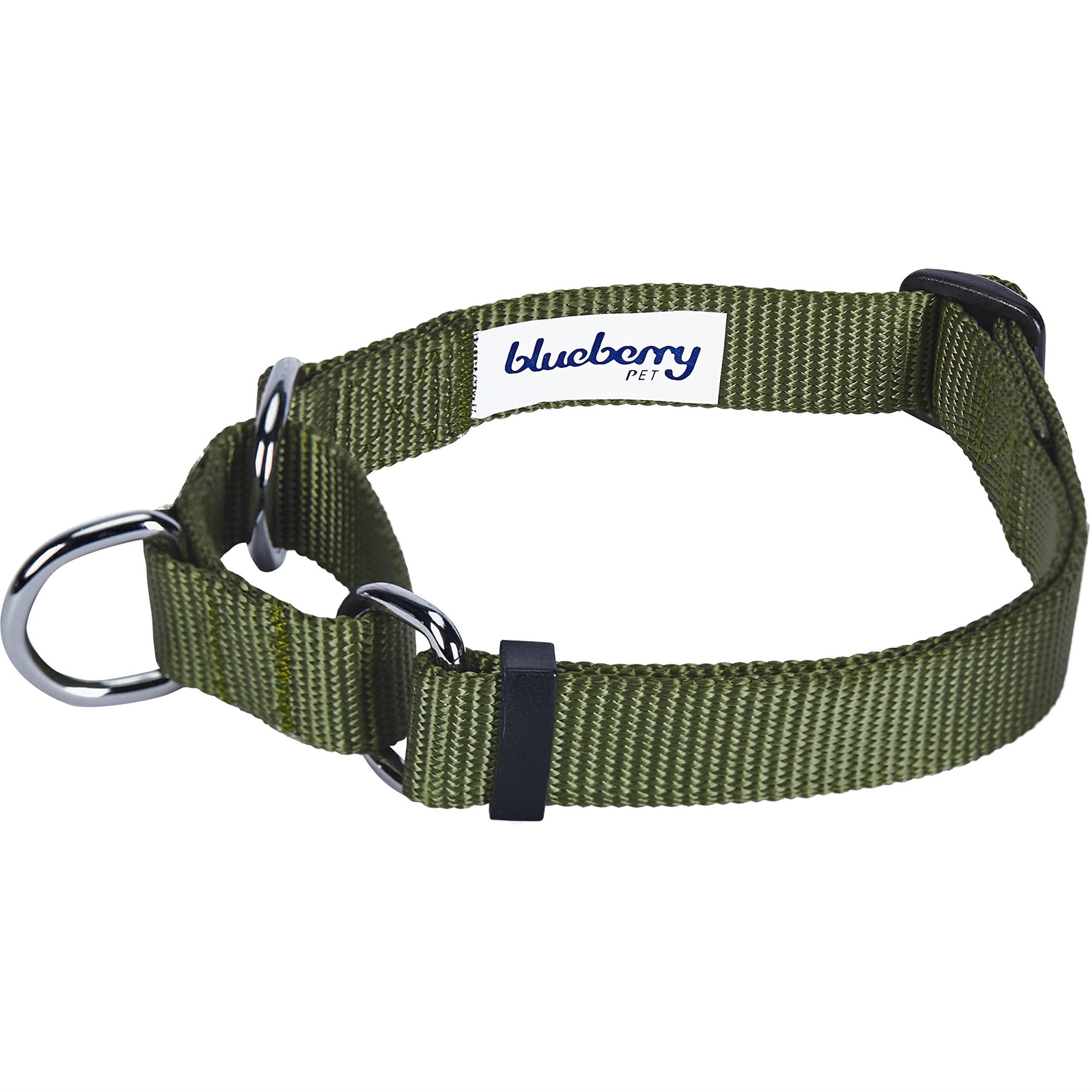 Blueberry Pet Essentials Martingale Safety Training Dog Collar, Military Green, Small, Heavy Duty Nylon Adjustable Collars For D