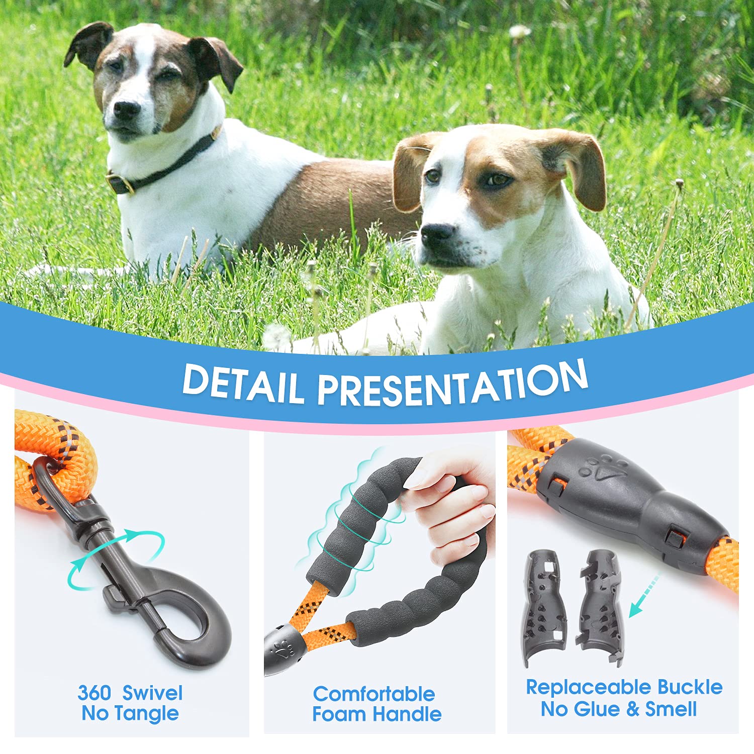 Baapet 2/4/5/6 Ft Dog Leash With Comfortable Padded Handle And Highly Reflective Threads For Small Medium And Large Dogs (5Ft-1/