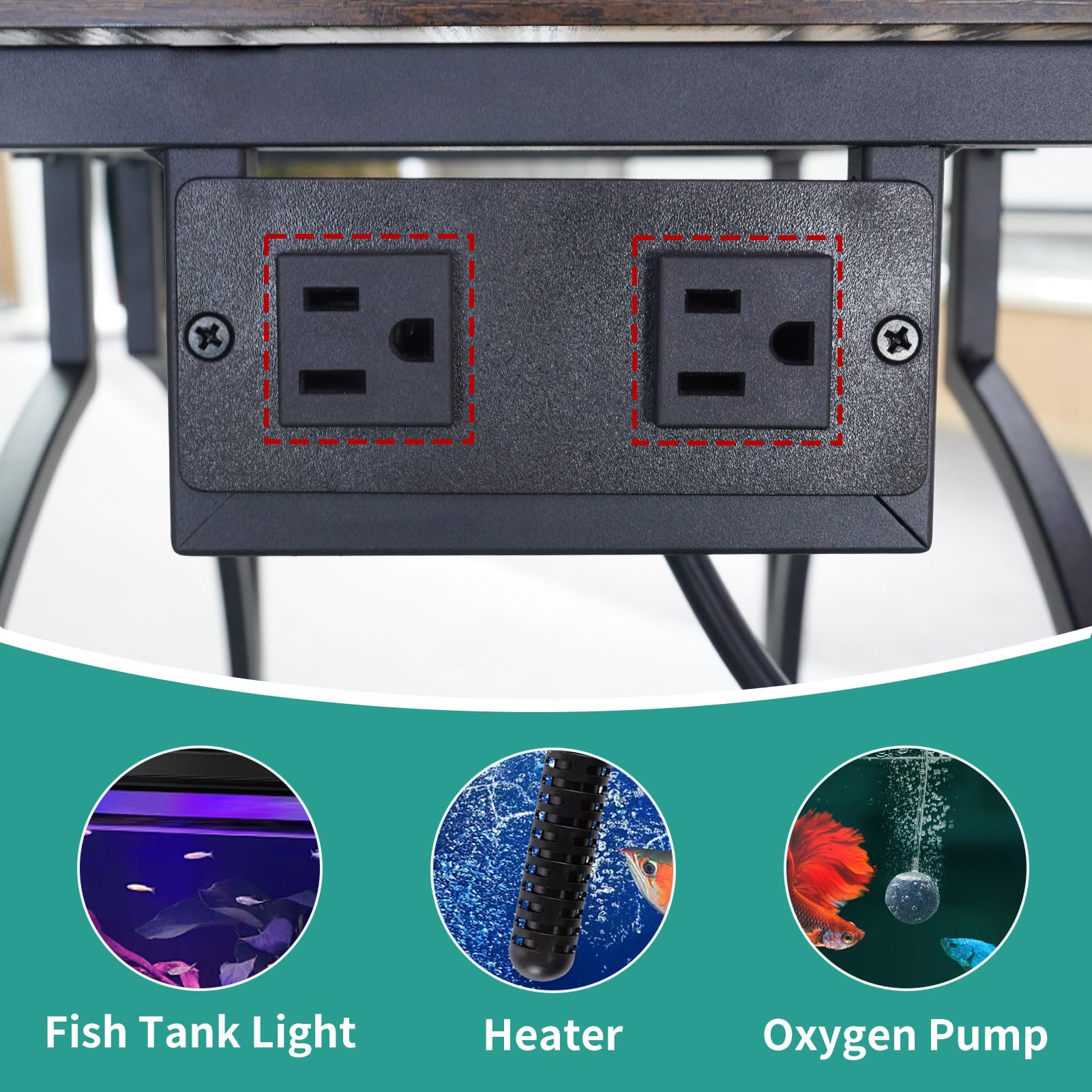 HavenlyYouth 10 Gallon Aquarium Stand with Power Outlet, 3 Tier Heavy Duty Metal Fish Tank Stand with Storage, Fish Tank Table f