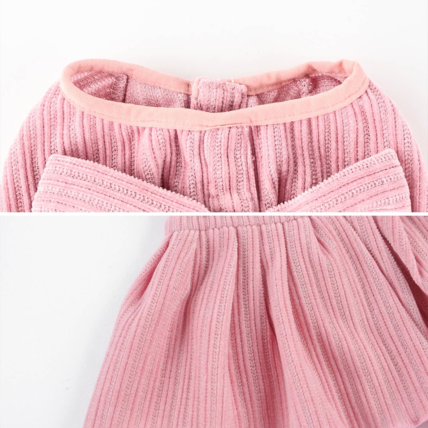 Dog Striped Dress,Pet Girl Bow Costume With Ring And Harness Leash,Dog Wedding Birthday Party Dress(Pink,Medium)