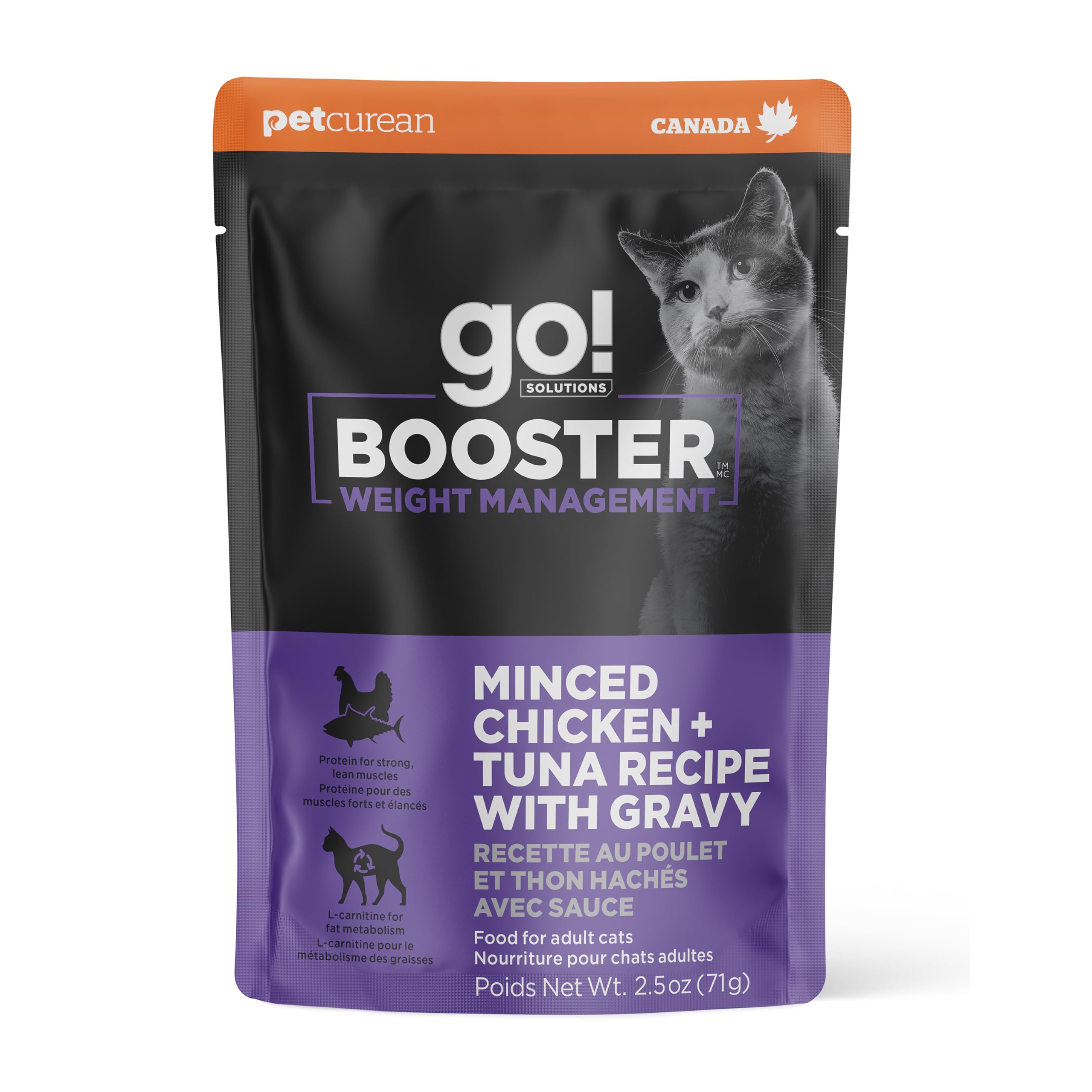Go! Solutions Booster Weight Management Minced Chicken + Tuna with Gravy Topper for Dry Food, Real Meat Wet Cat Treat for Health
