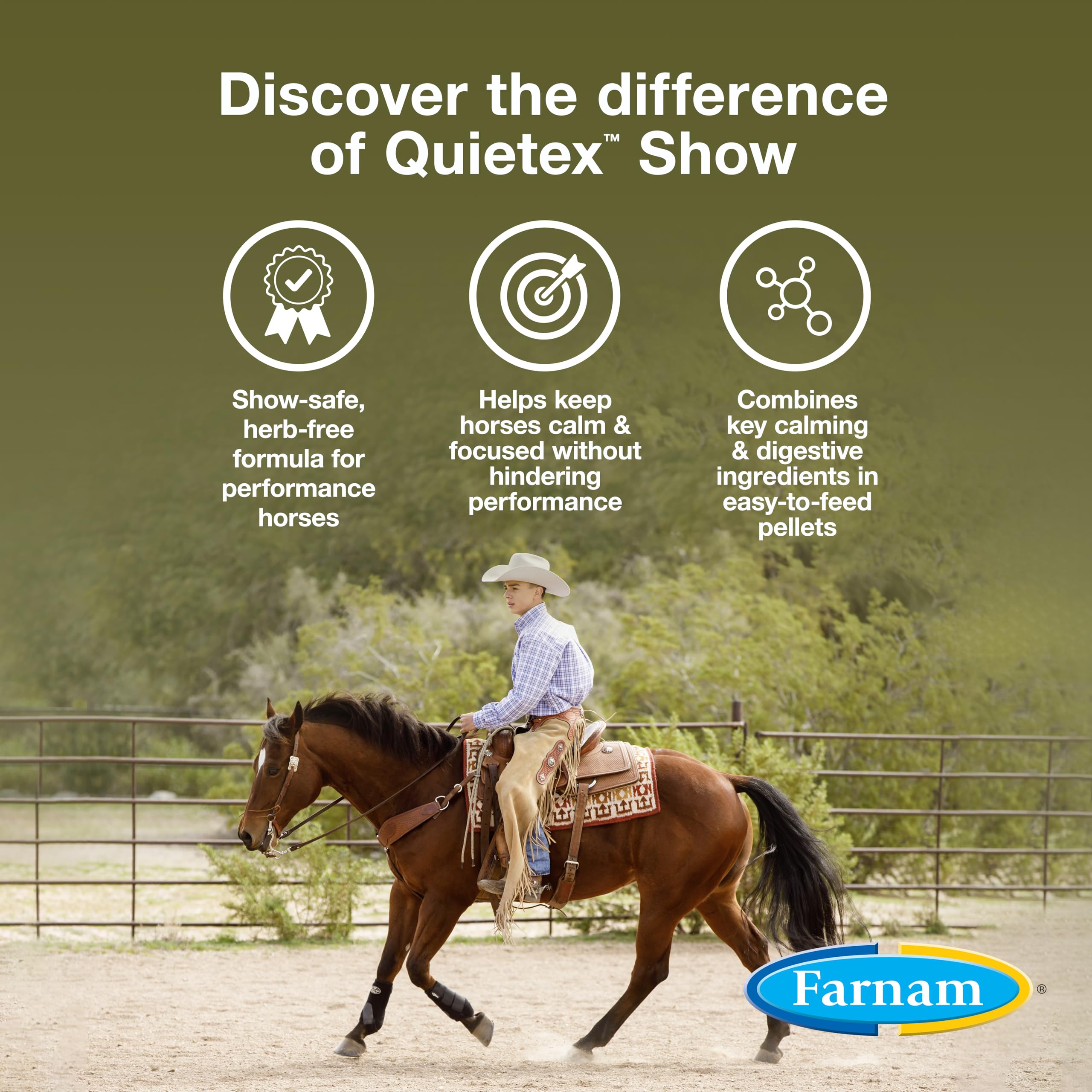 Farnam Quietex Show Pellets, Helps Keep Horses Calm & Relaxed That Become Nervous in The Show Ring 3.75 lbs.