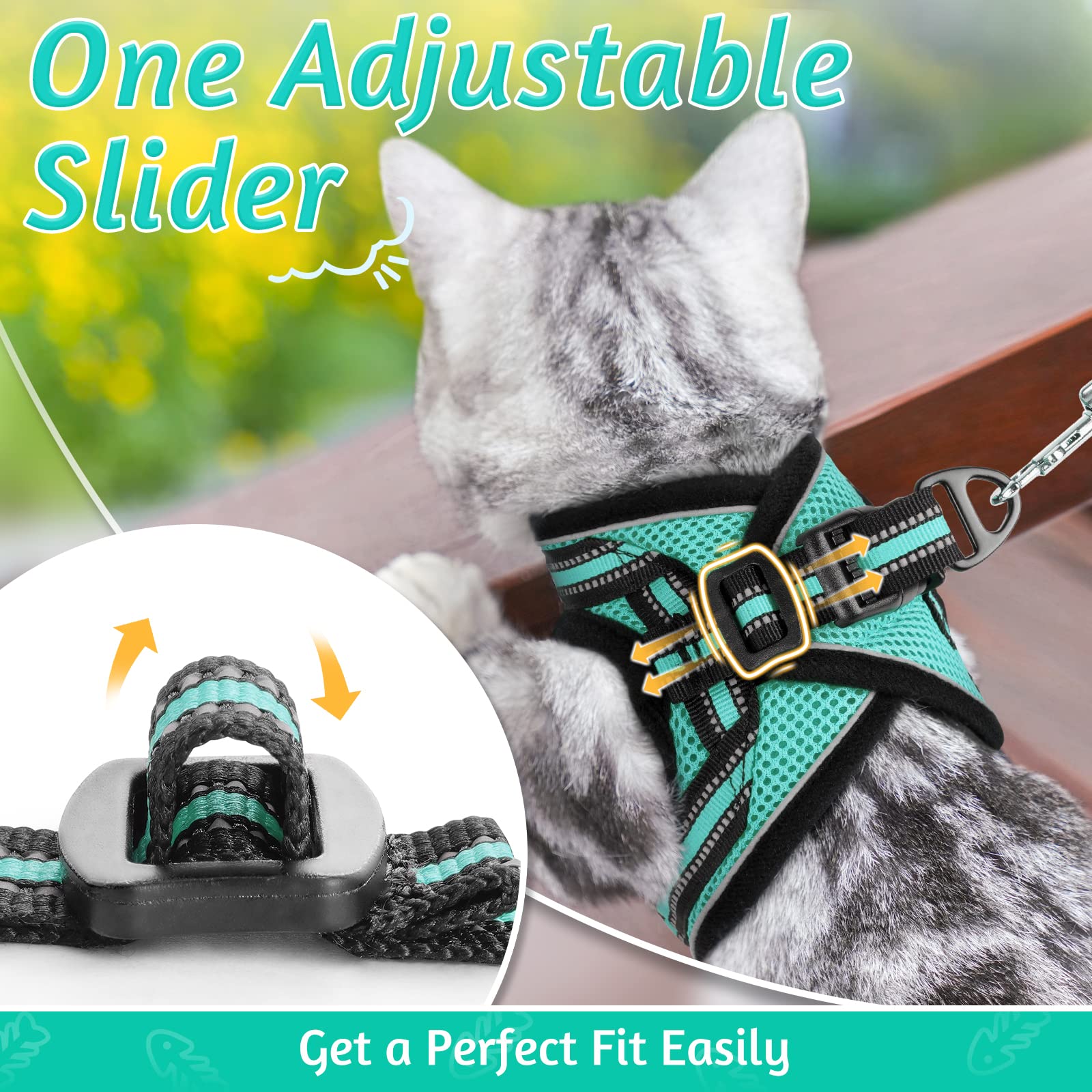 Rabbitgoo Cat Harness And Leash Set For Walking Escape Proof, Adjustable Soft Kittens Vest With Reflective Strip For Cats, Comfortable Outdoor Vest,Green,S