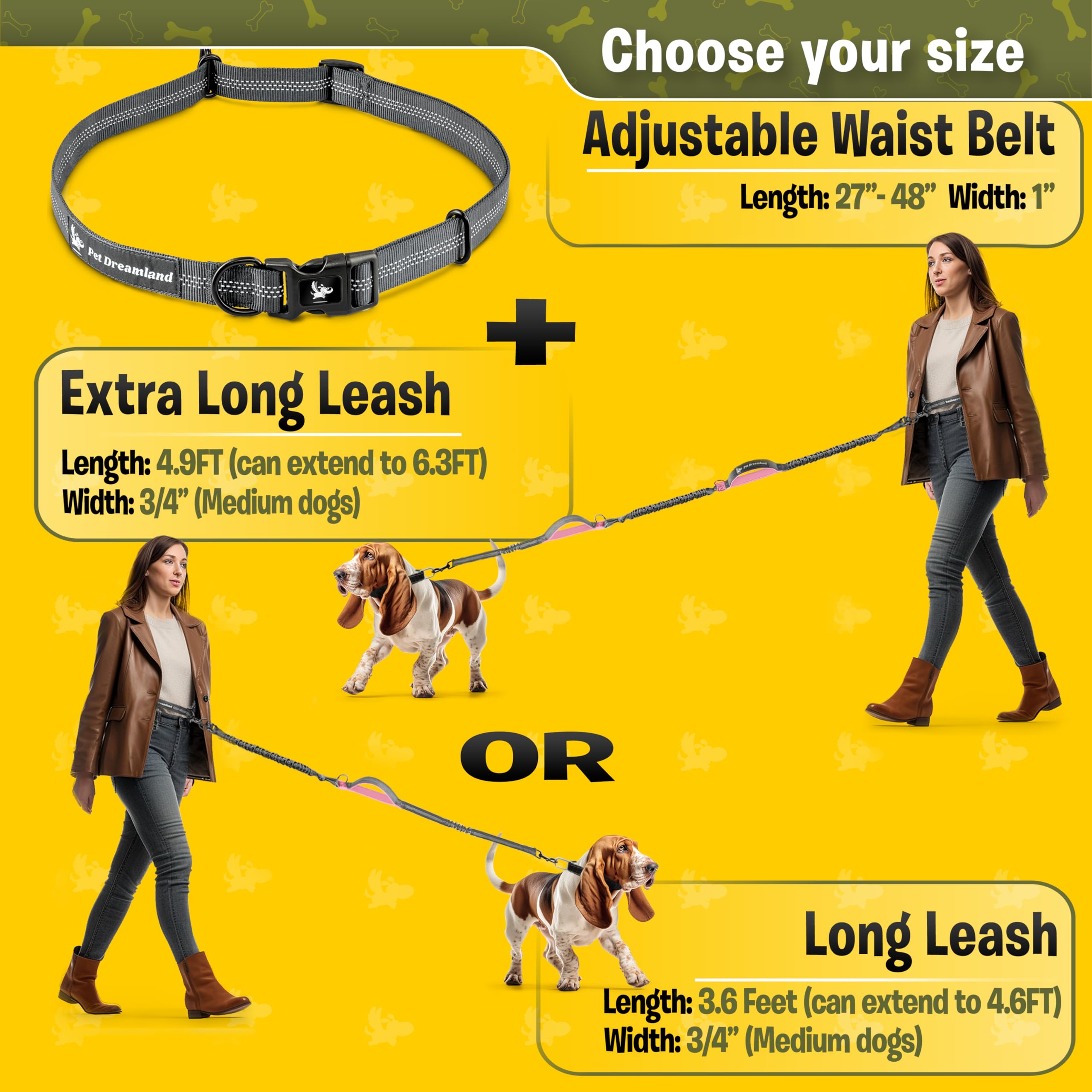 Adjustable Hands Free Dog Leash For Small Dogs | Waist Leash For Dog Walking | Dog Running Leash | Hiking Leash For Medium Dogs | Service Dog Leash Belt | Dog Walking Accessories | Bungee Dog Leash