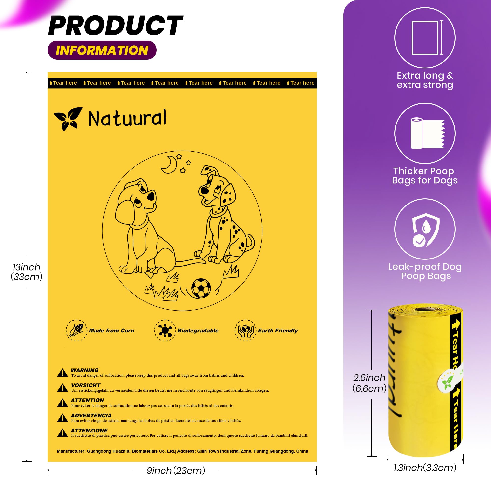 Dog Poop Bags-150 Counts with Leash Dispenser (10 Rolls), Biodegradable Poop Bags, Eco-friendly and Easy to Open, Thick Dog Wast