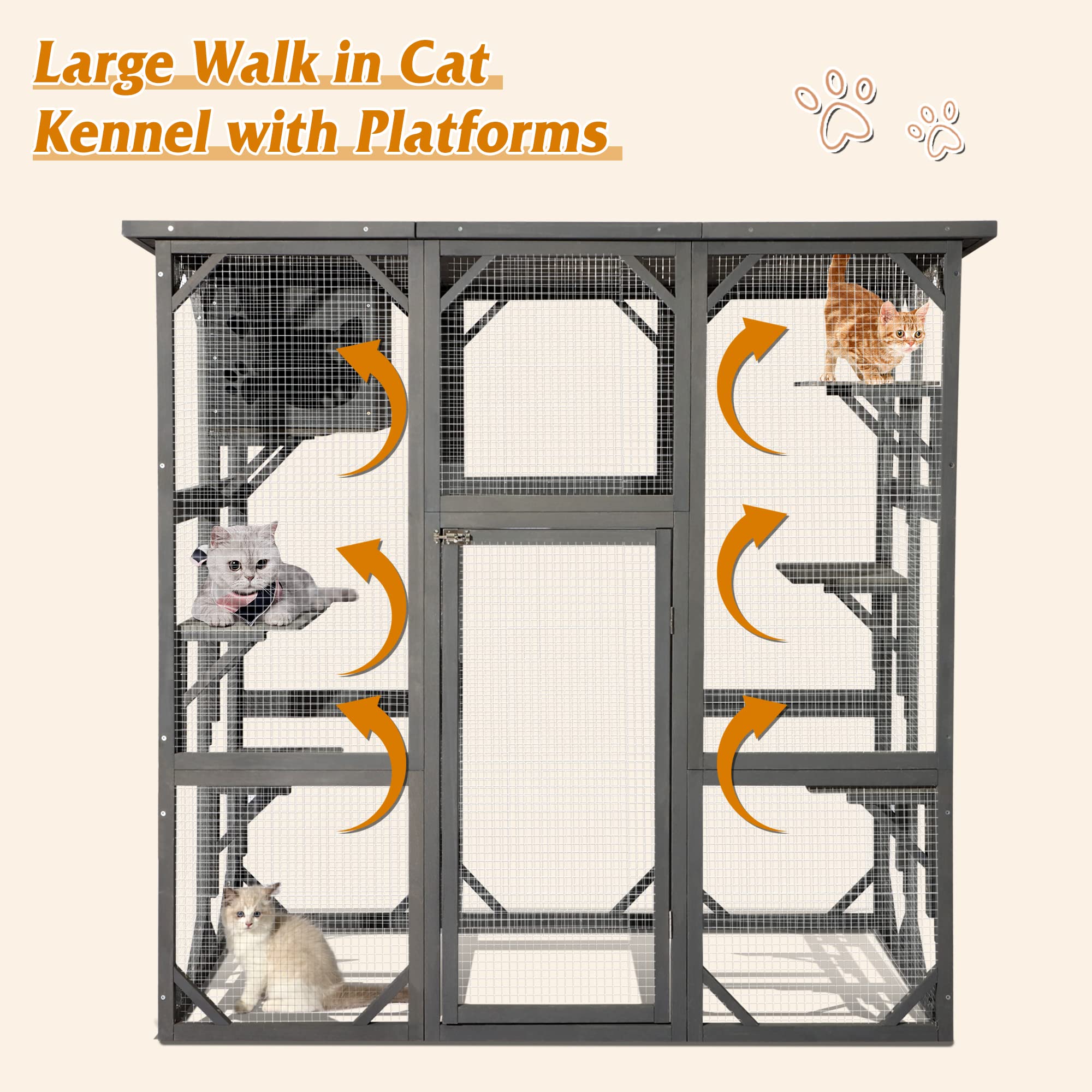 Grepatio Cat Enclosure Large Outdoor Catio Wooden Cat House With Weatherproof, Cat Cage Condo Indoor Playpen With Platform And S