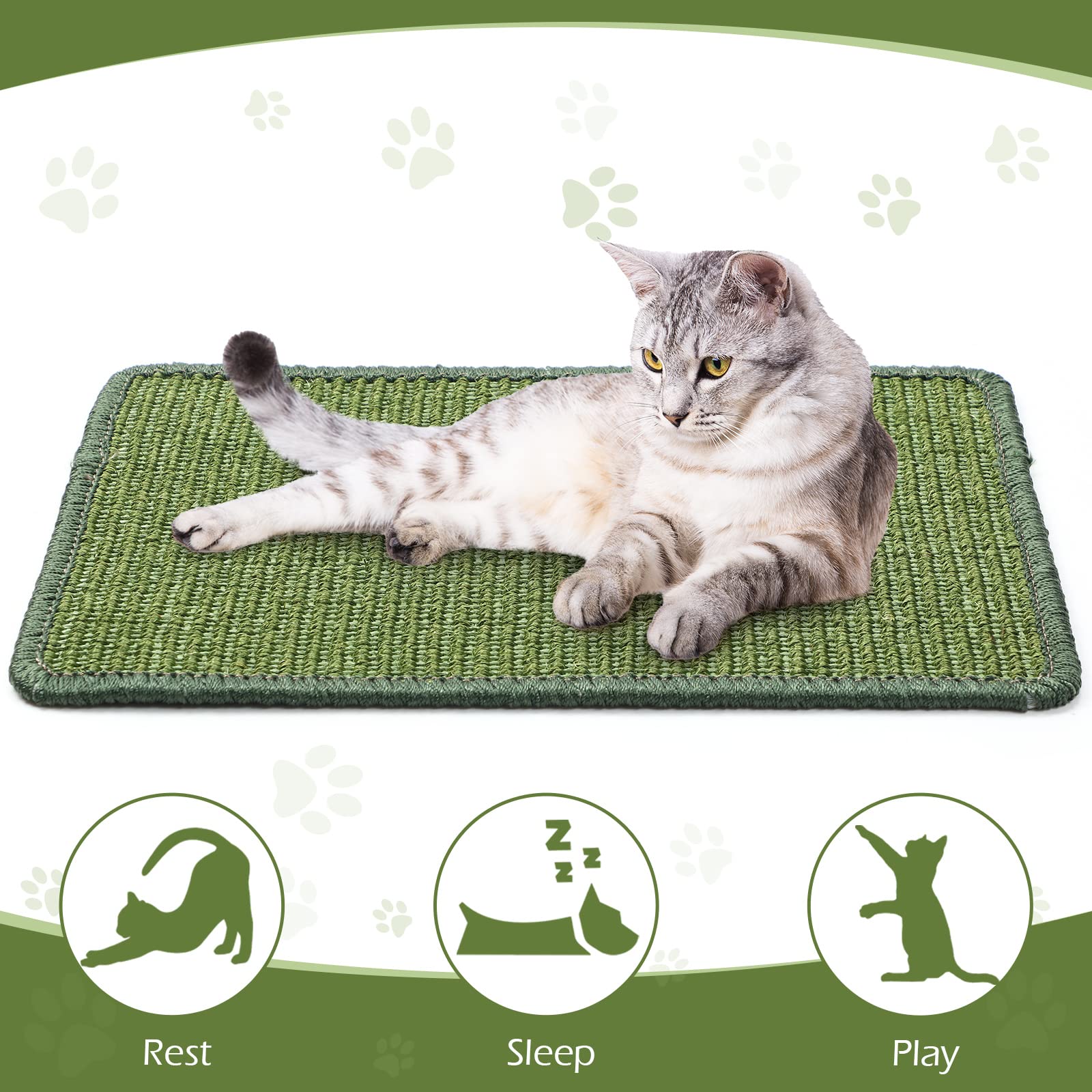 4 Pcs Cat Scratcher Mat Sisal Cats Scratch Mats Horizontal Cat Floor Scratching Pad Rug Sisal Fabric Cat Scratch Mat For Protecting Carpets Sofas And Cat Grinding Claws Green 11.8' X 15.7'