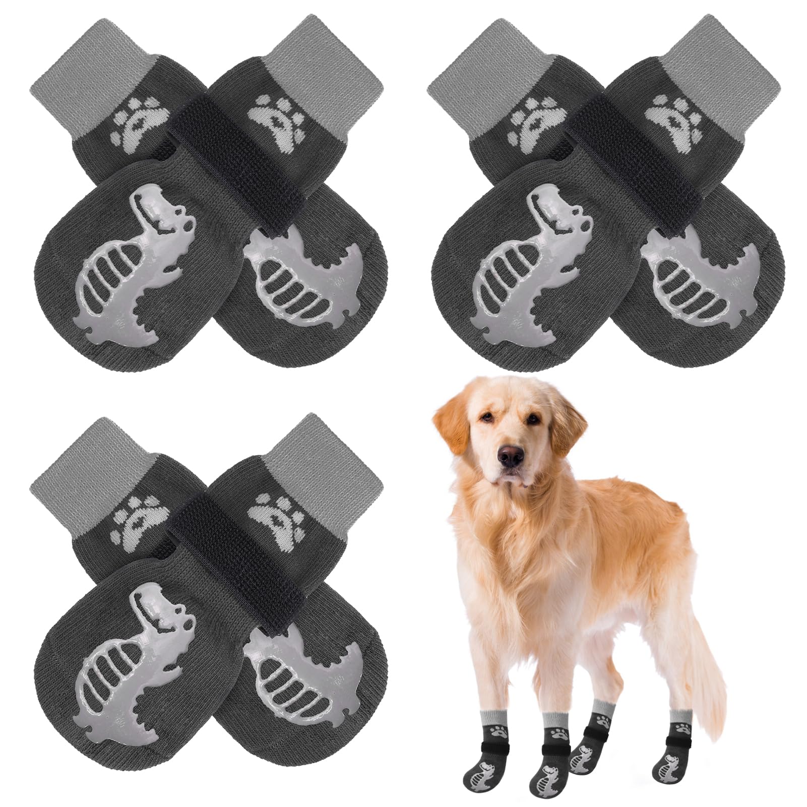 Beautyzoo Anti-Slip Dog Socks,Dog Shoes For Hot/Cold Pavement,Paw Protectors With Grips 3 Pairs For Puppy Small Medium Large Sen