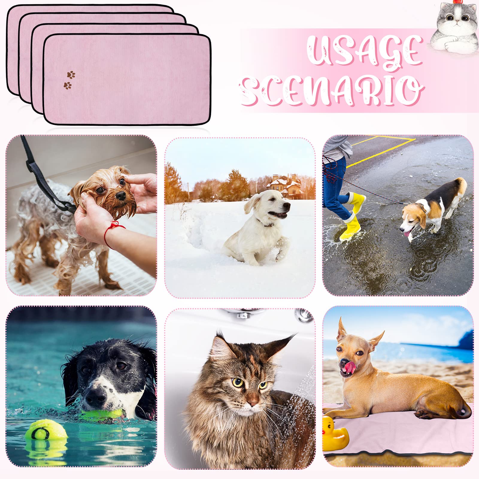 4 Pack Dog Towels For Drying Dogs Microfiber Dog Towel Soft Absorbent Pet Bath Towel Dog Drying Grooming Towel With Embroidered Paw For Pet Dogs Cats Bathing And Grooming (Pink, 35 X 20 Inch)