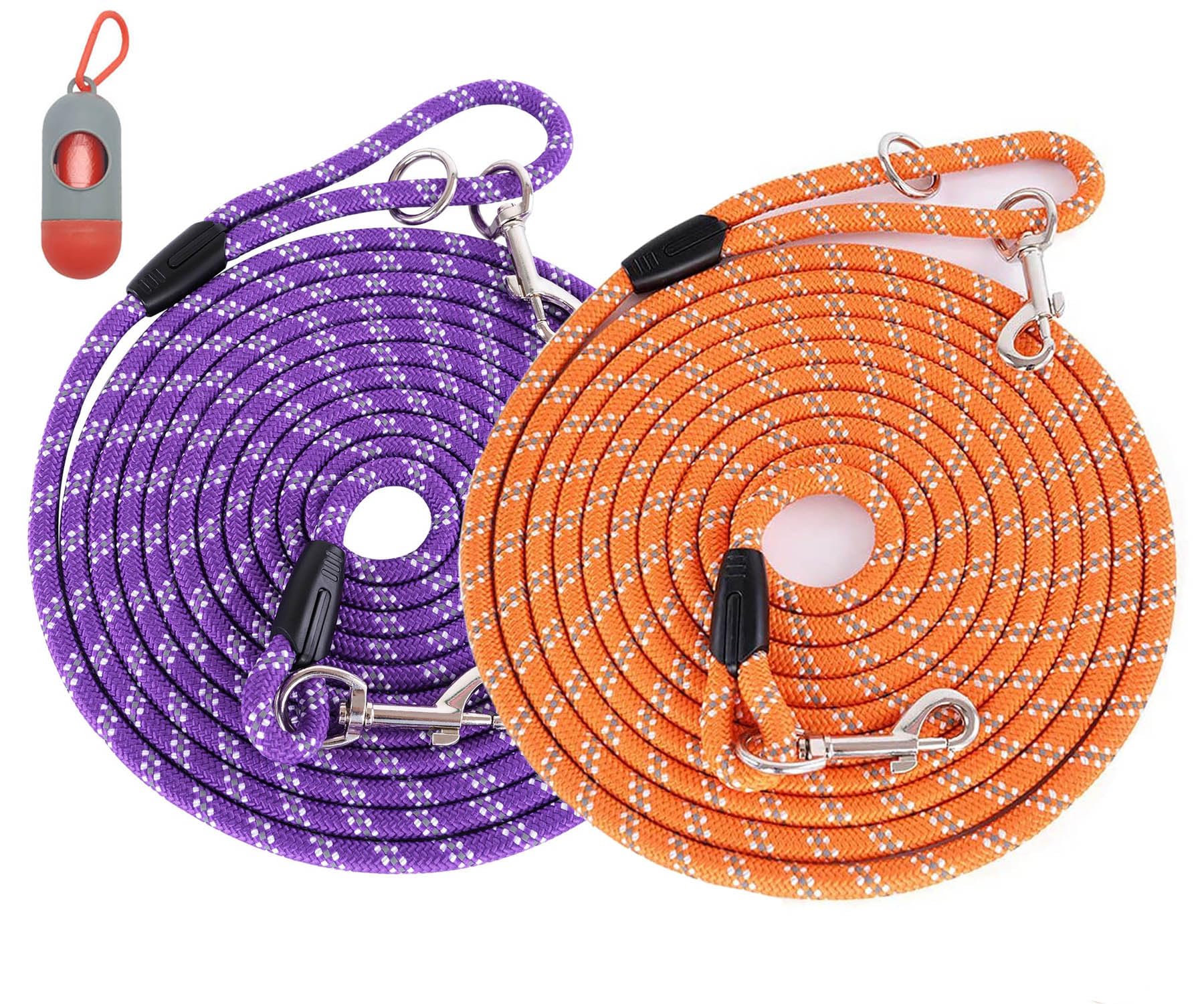 2 Pack Orange&Purple 20Ft Long Dog Leashes, Heavy Duty Comfortable Dog Lead For Large Medium Small Dogs Outside Walking, Playing