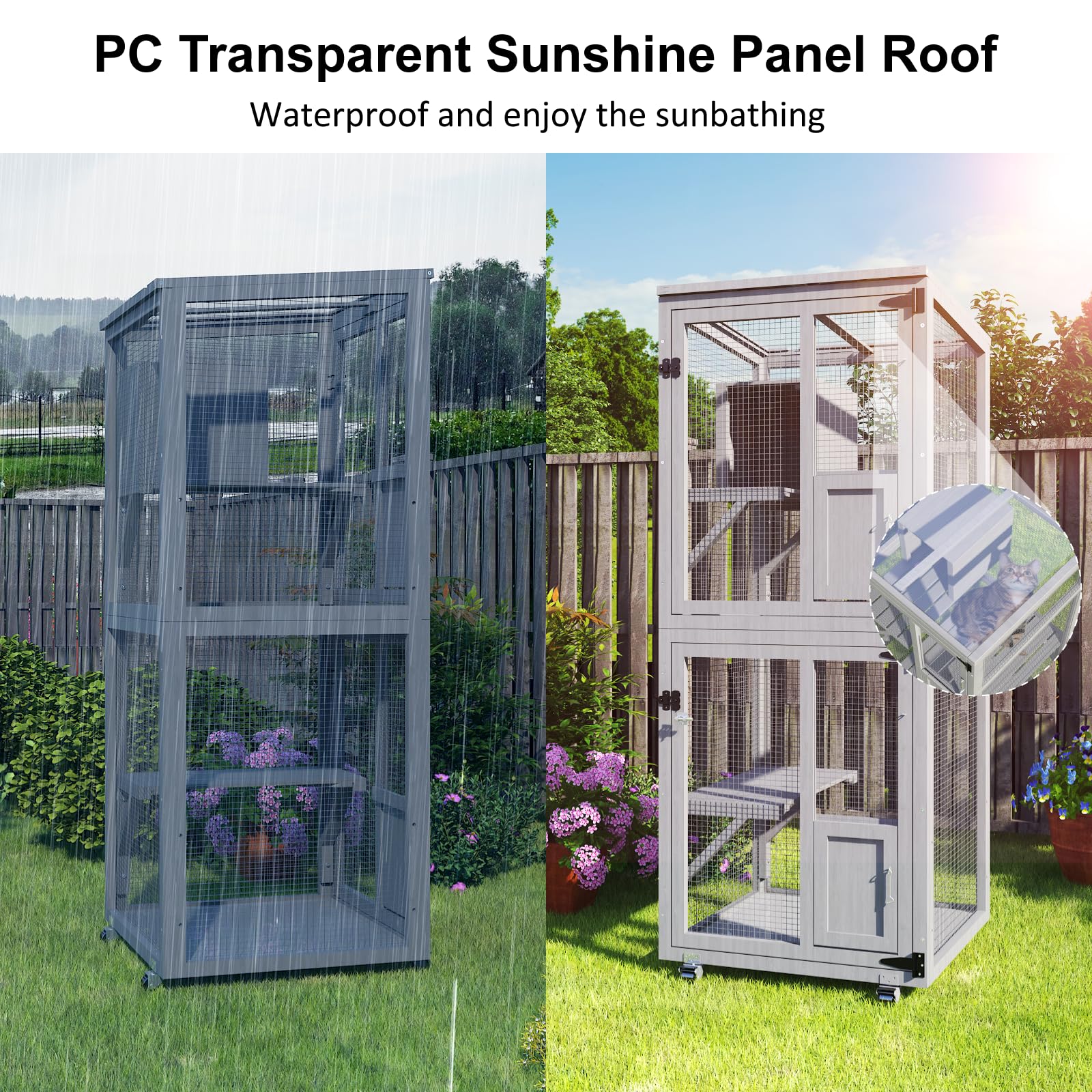 Timhaka Cat Catio Outdoor Enclosure, 4 Tiers Cat Playen Catio With Wheels, Resting Box, Sunshine Panel Waterproof Roof, Large Pe