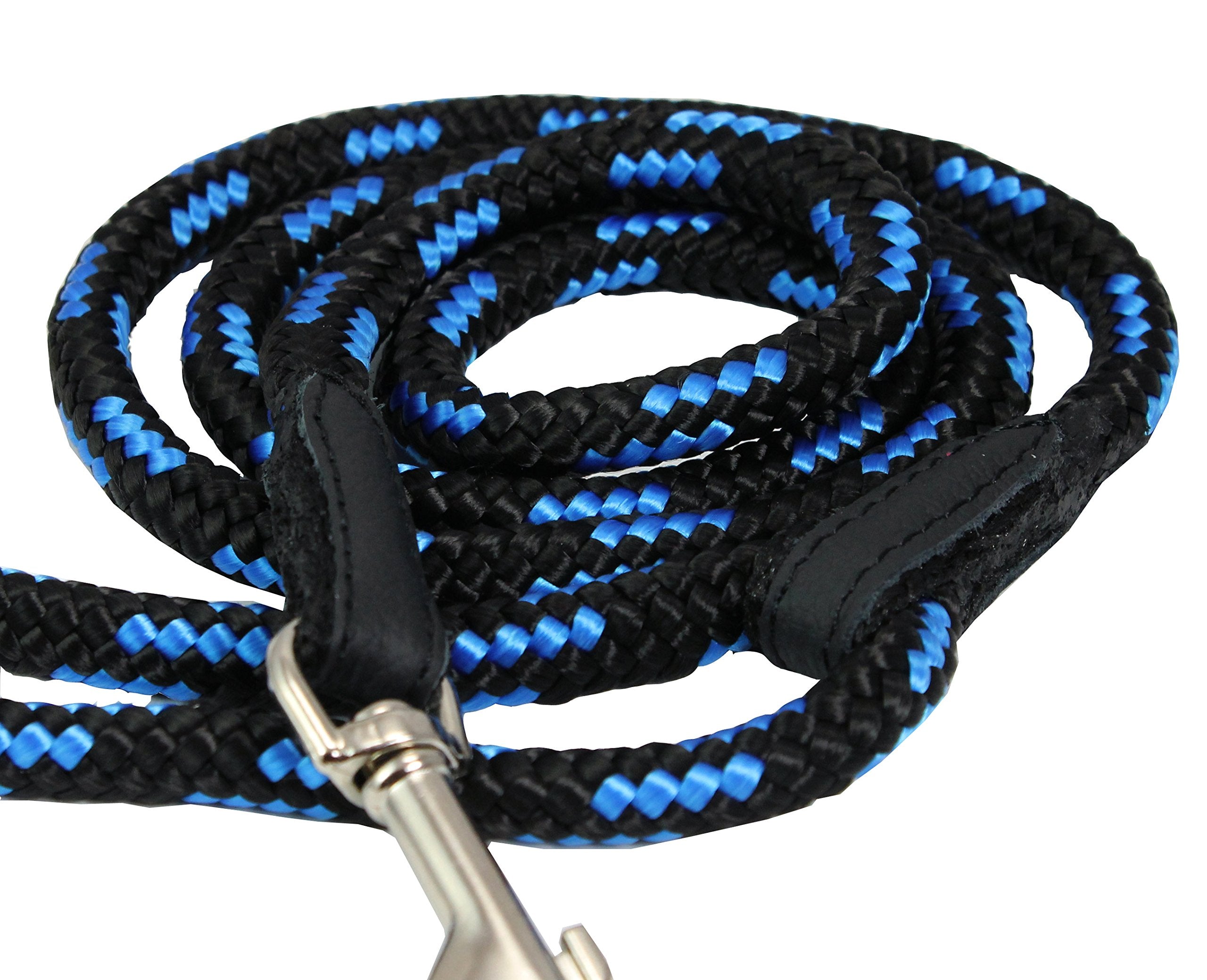 Dogs My Love 6Ft Long Braided Rope Dog Leash Blue With Black 6 Sizes (Xsmall: 6Ft Long; 0.25' Diam (6Mm))