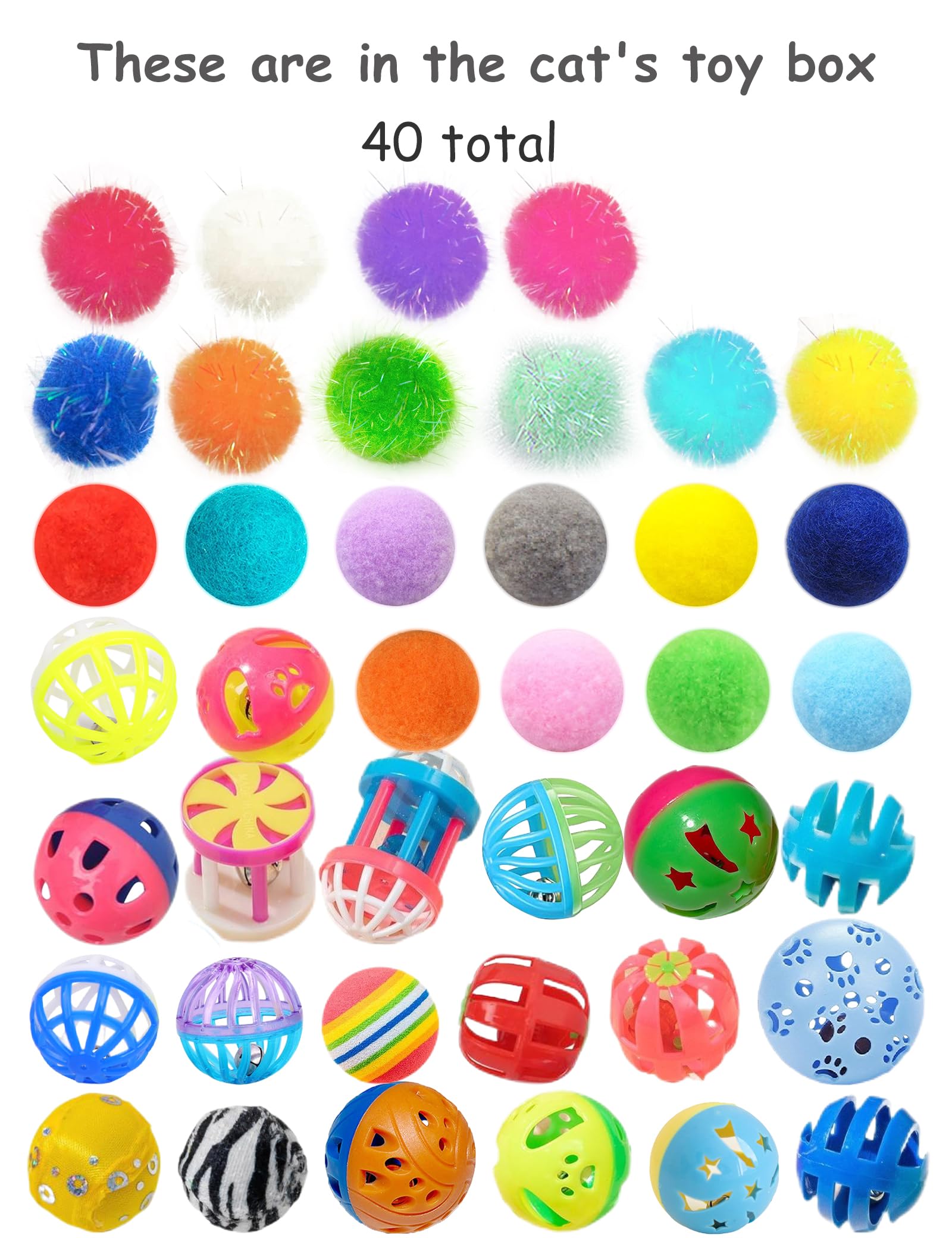 Heuhai 40-Piece Cat Play Variety Pack - Assorted Jingle, Plush & Reflective For Indoor Cats & Kittens, Interactive Fun For Chase