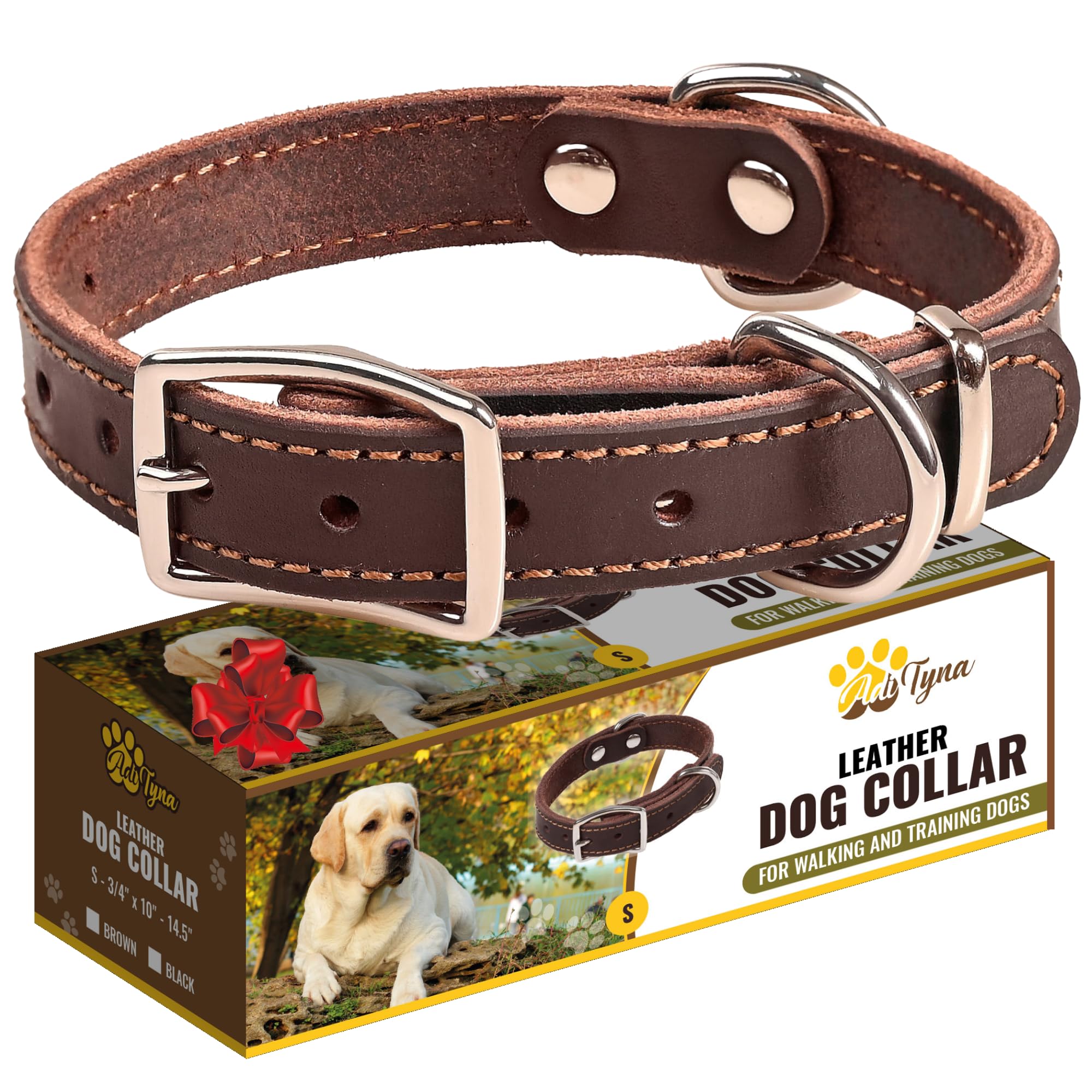 Adityna Heavy Duty Leather Dog Collar For Small Dogs - Small Dog Collar Gift Iddea For Dog Lovers - Soft And Strong Dog Collar For Puppies (Small, Brown)