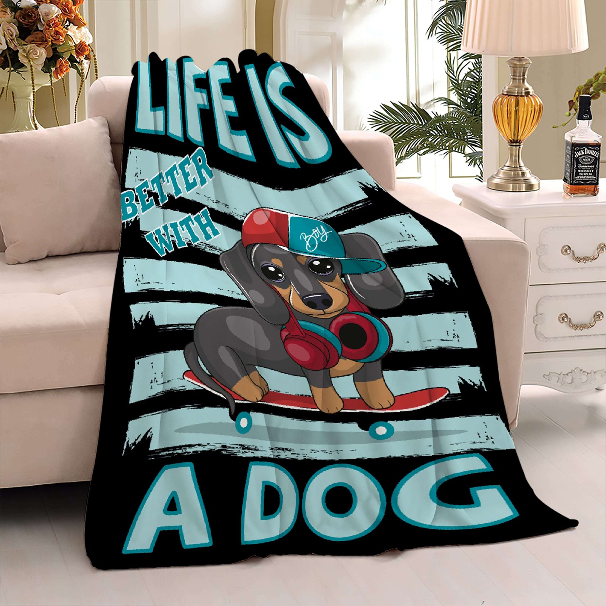 Life is Better with A Dog Bedding Plush Toddler Blankets Used for Bed Sofa Lightweight Cozy Warm Comfy Fluffy Microfiber Soft Fu