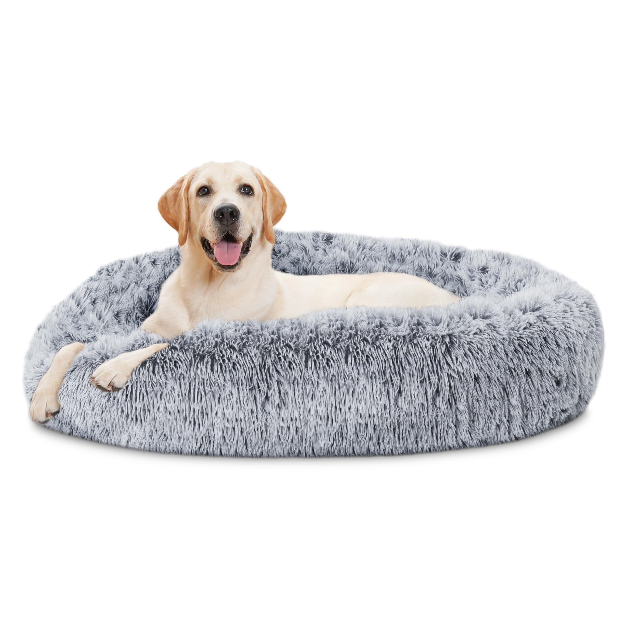 ELSKER&HOME Calming Donut Dog Bed, Washable Warming Soft Round 46 Inches for Large Dogs, Anti-Anxiety Fluffy Plush Cushion Fits 