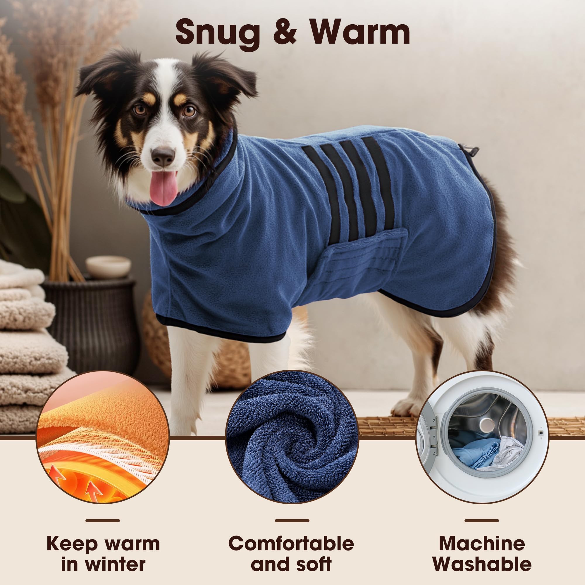 Hezzluv Microfibre Dog Bathrobe Towel Wrap Super Absorbent Dog Drying Coat Bath Robe For Puppy, Medium & Large Dogs, Fast Drying